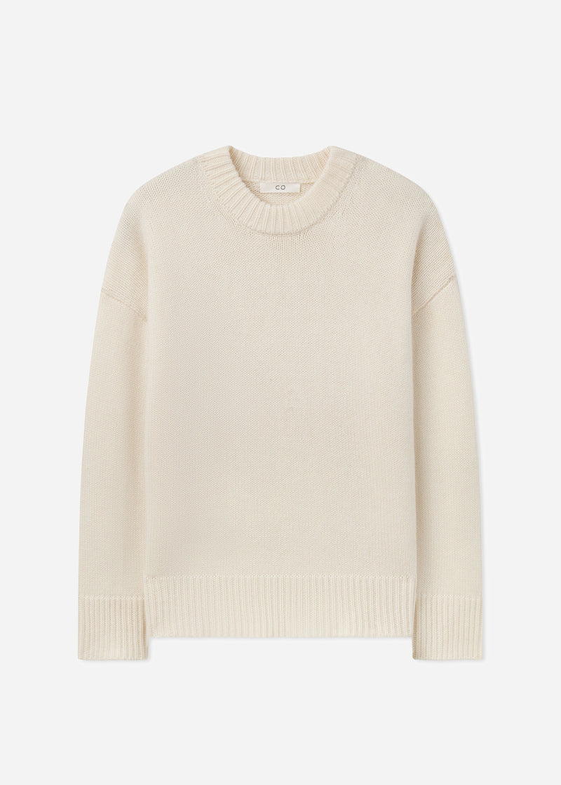 Boyfriend Crew Sweater in Wool Cashmere - Ivory - CO