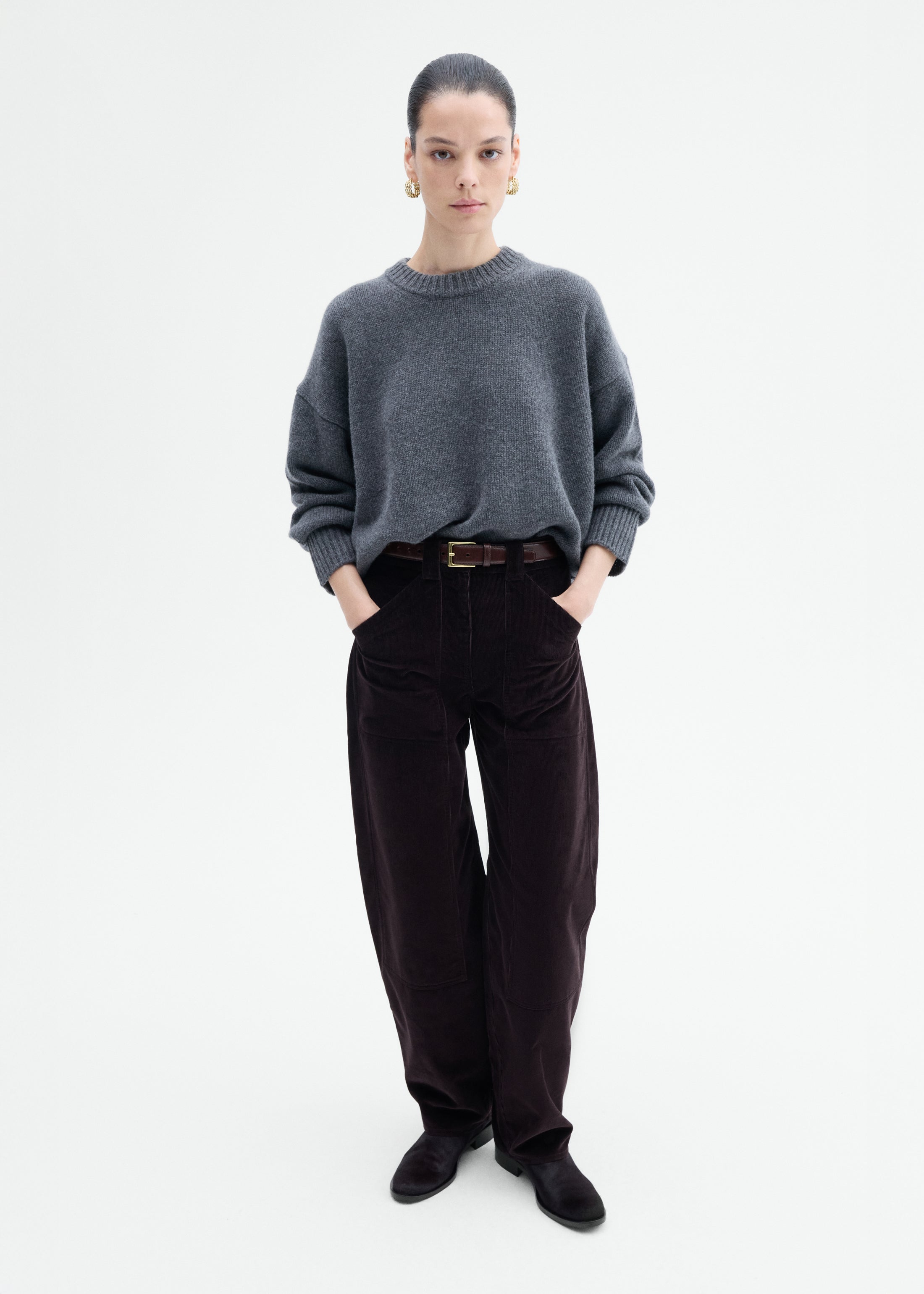 Boyfriend Crew Neck in Wool Cashmere - Grey