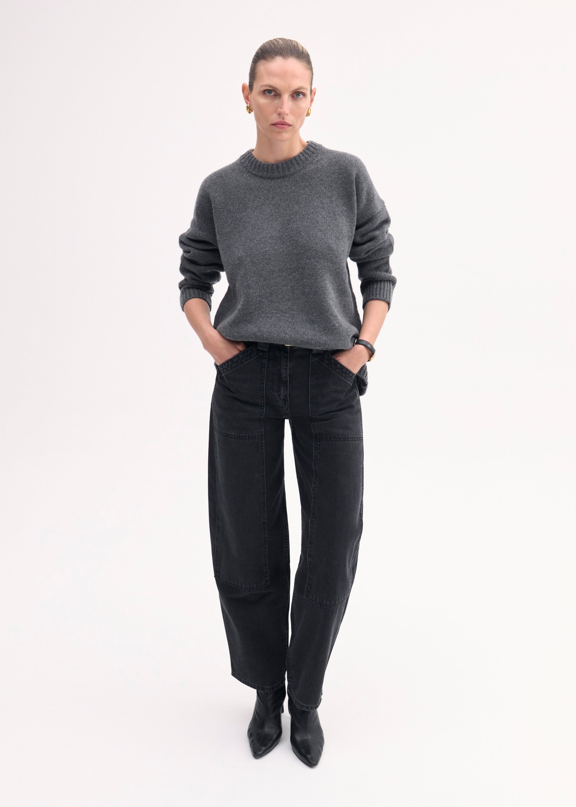 Boyfriend Crew Neck in Wool Cashmere - Grey