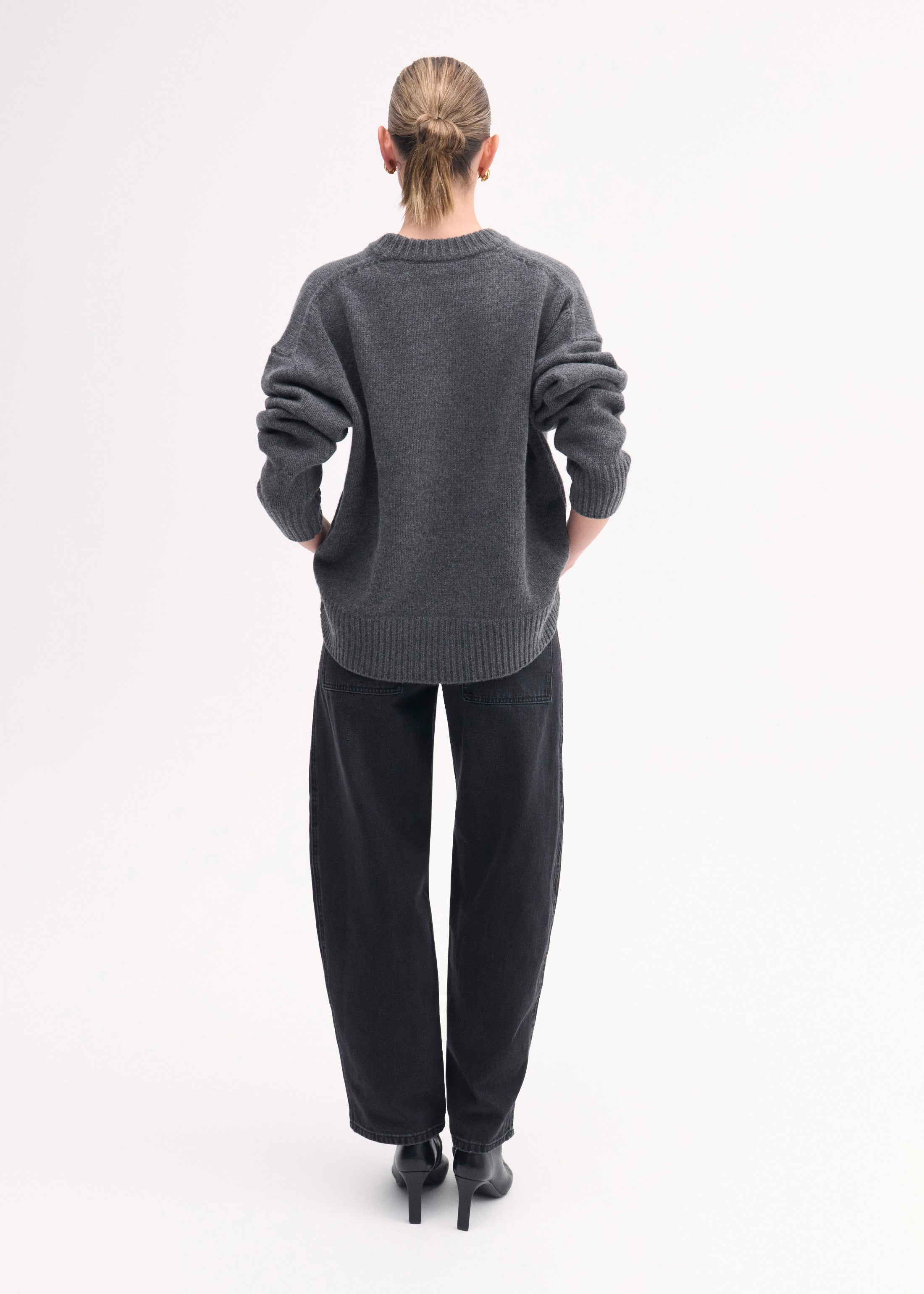 Boyfriend Crew Neck in Wool Cashmere - Grey