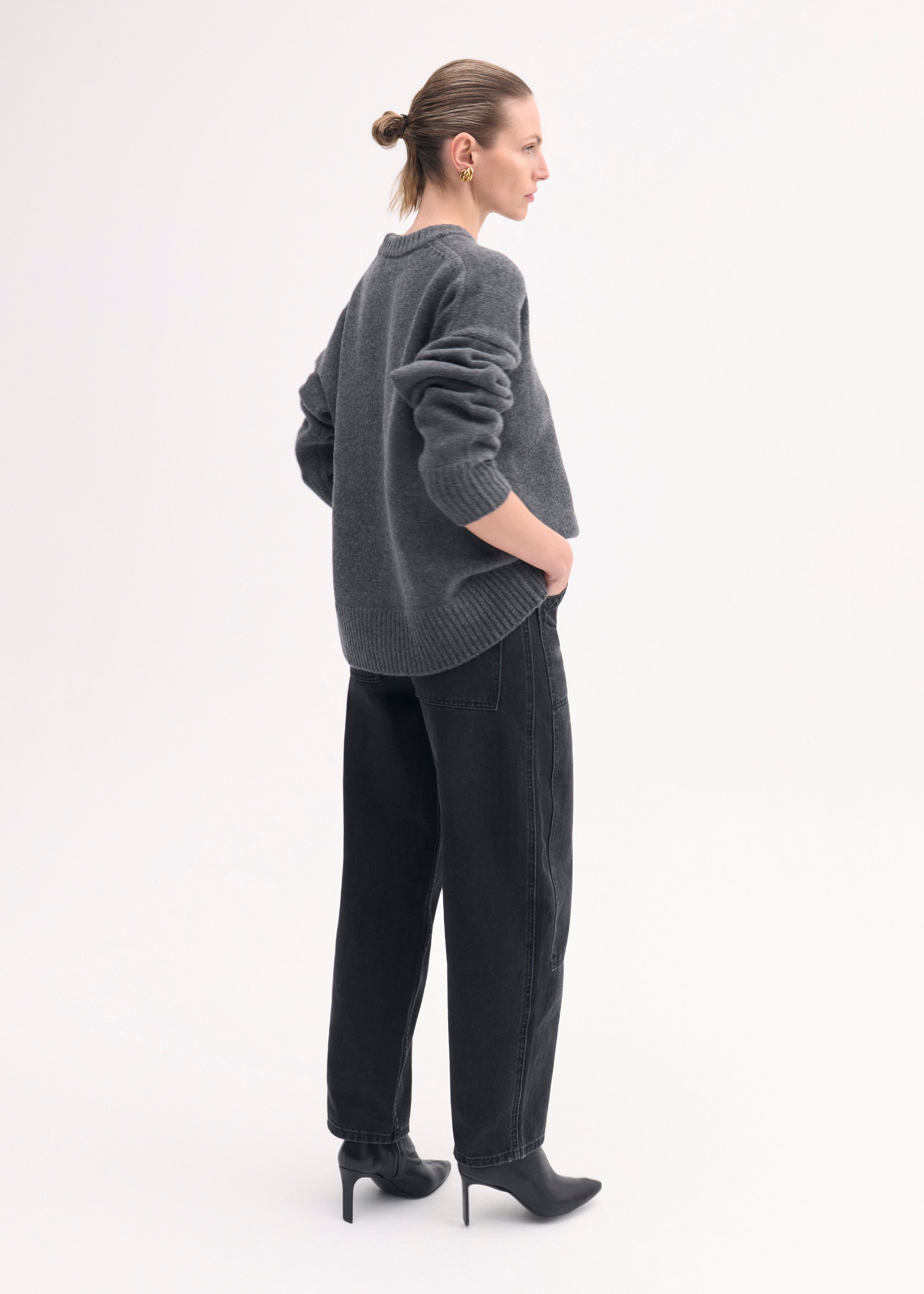 Boyfriend Crew Neck in Wool Cashmere - Grey