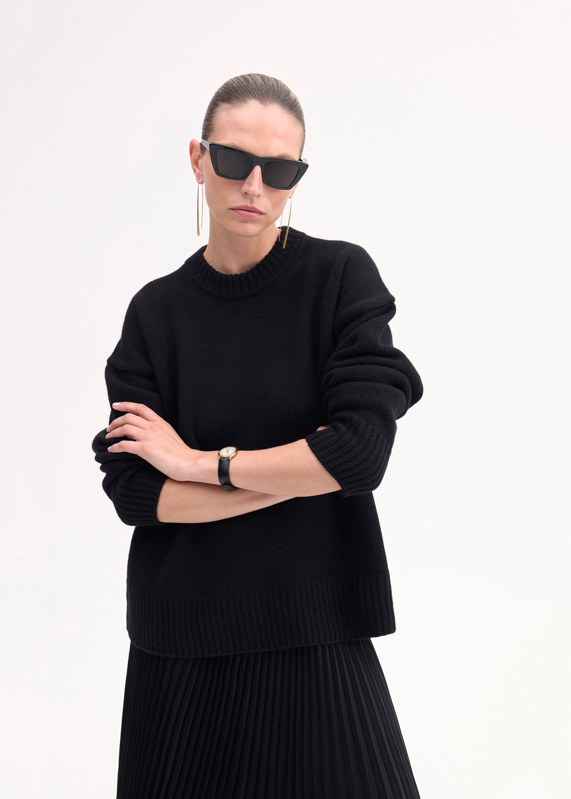Boyfriend Crew Neck in Wool Cashmere - Black