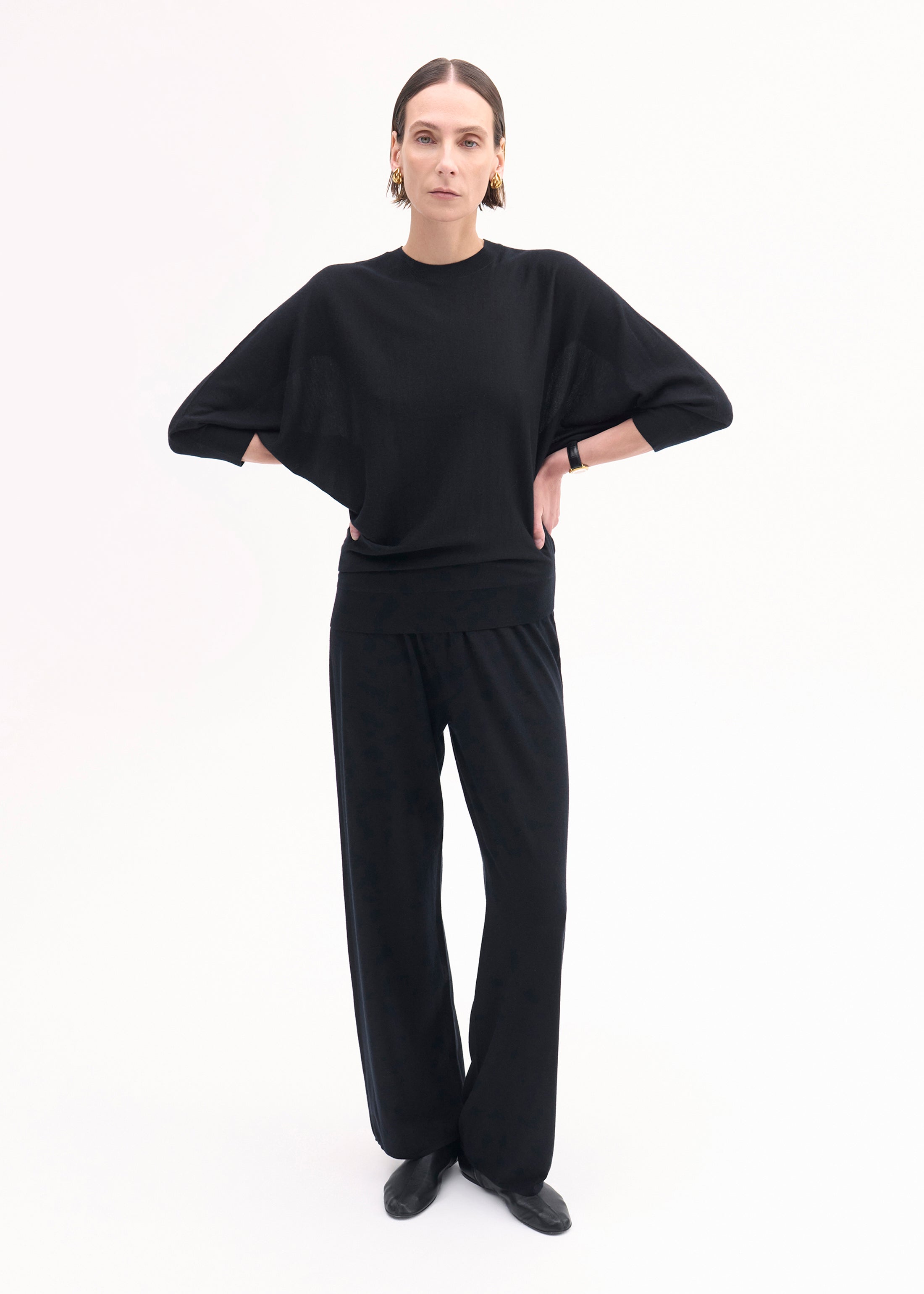 Draped Knit Top in Fine Cashmere - Black