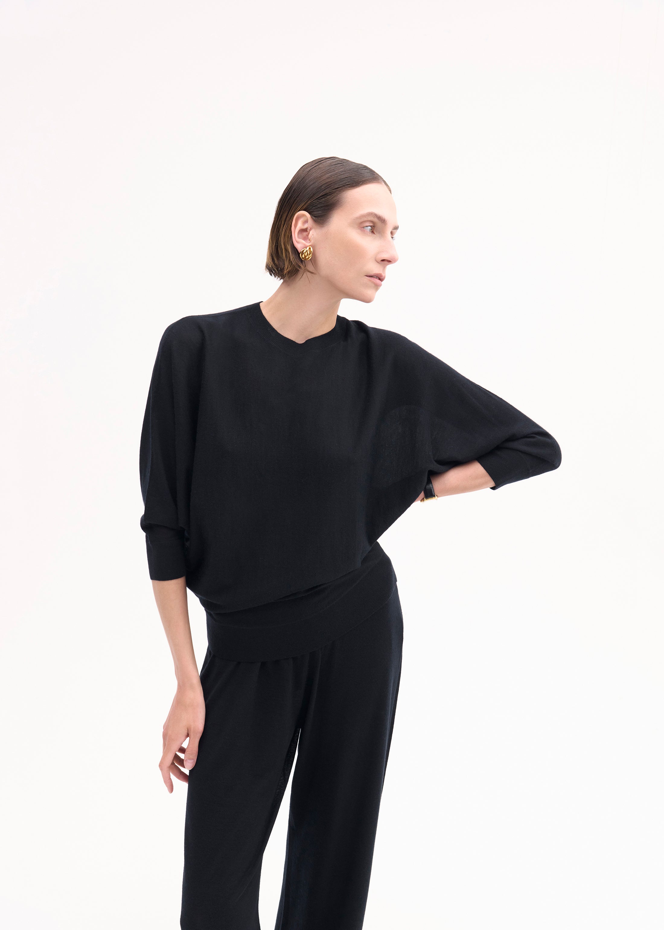 Draped Knit Top in Fine Cashmere - Black