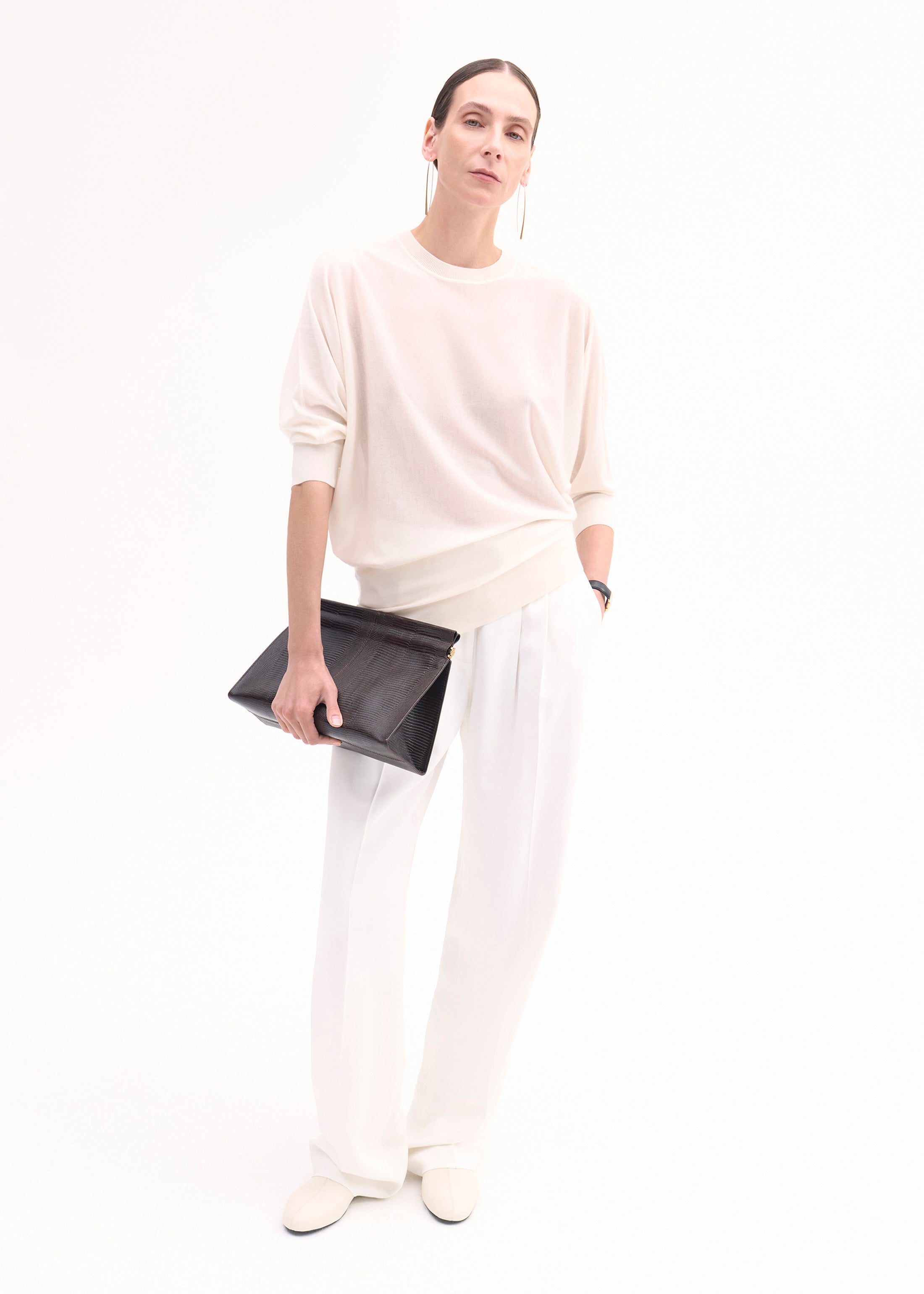 Draped Knit Top in Fine Cashmere - Ivory
