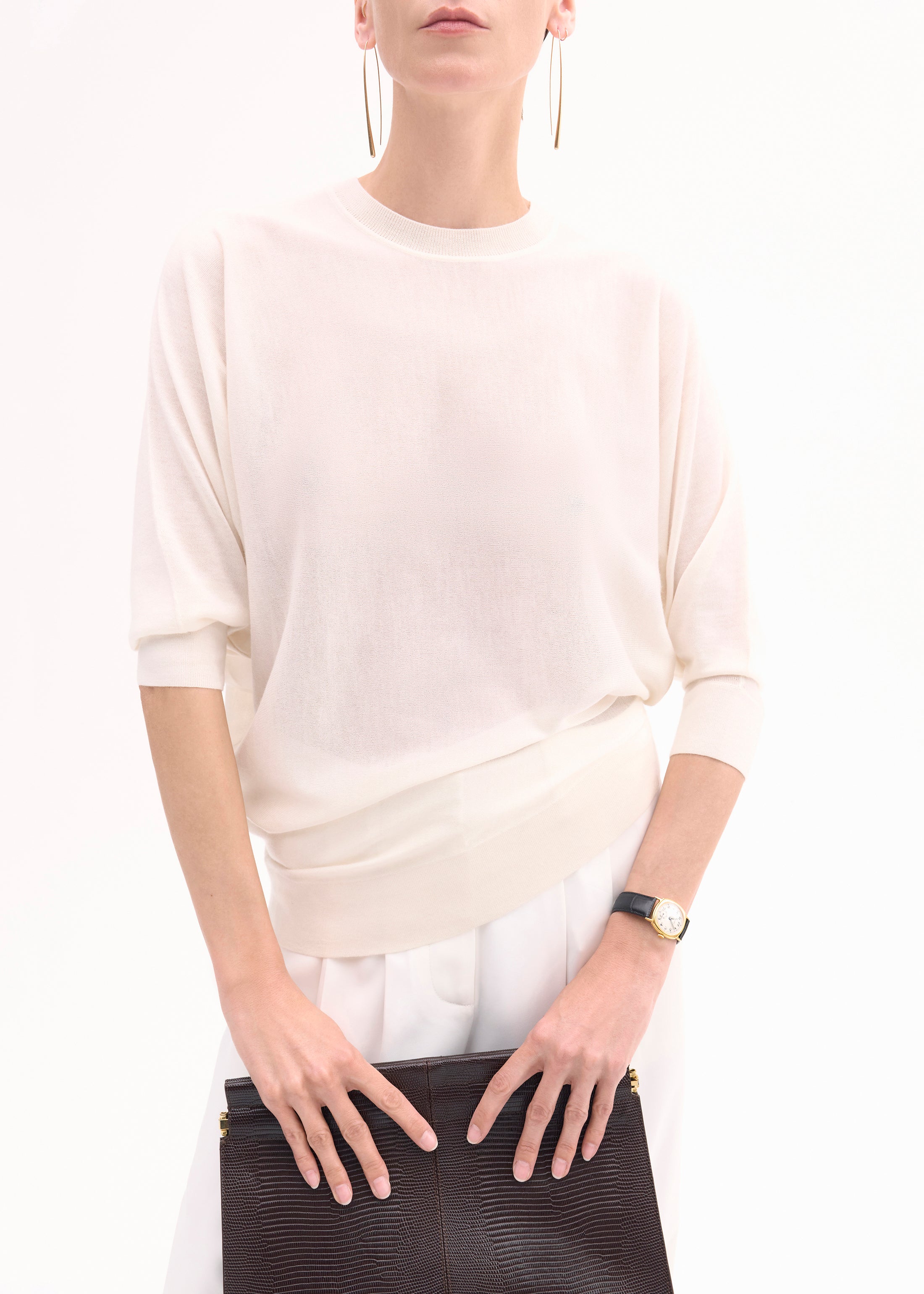 Draped Knit Top in Fine Cashmere - Ivory
