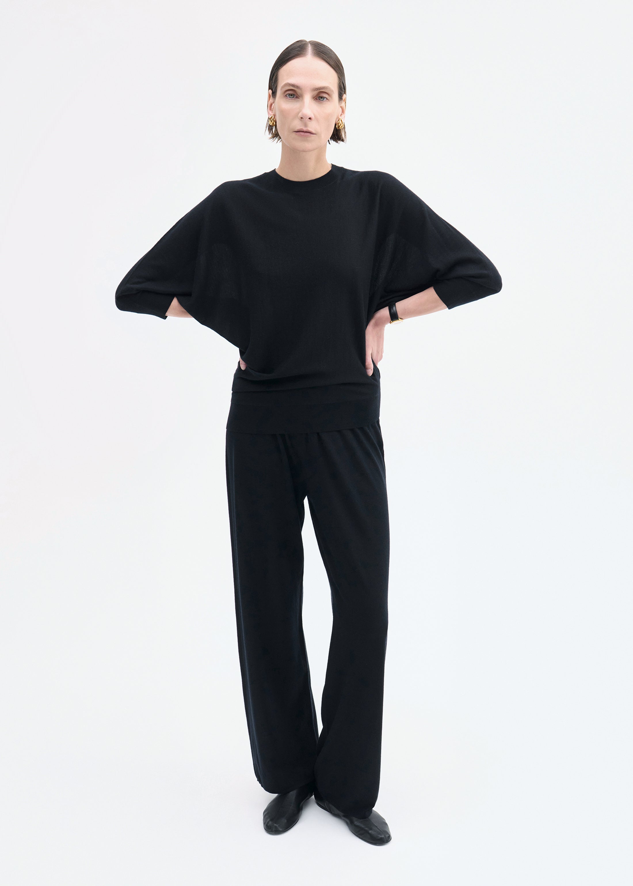 Pull Up Pant in Fine Cashmere - Black