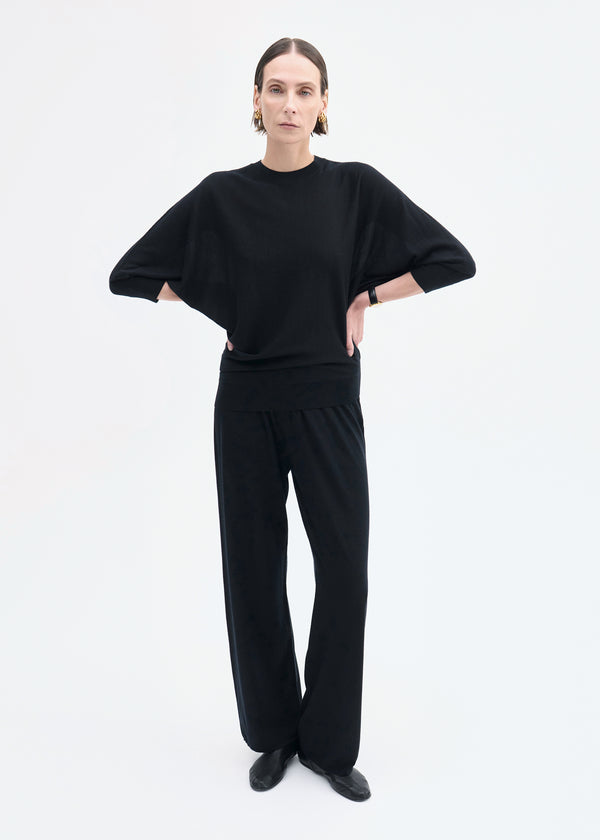 Draped Knit Top in Fine Cashmere - Black - CO