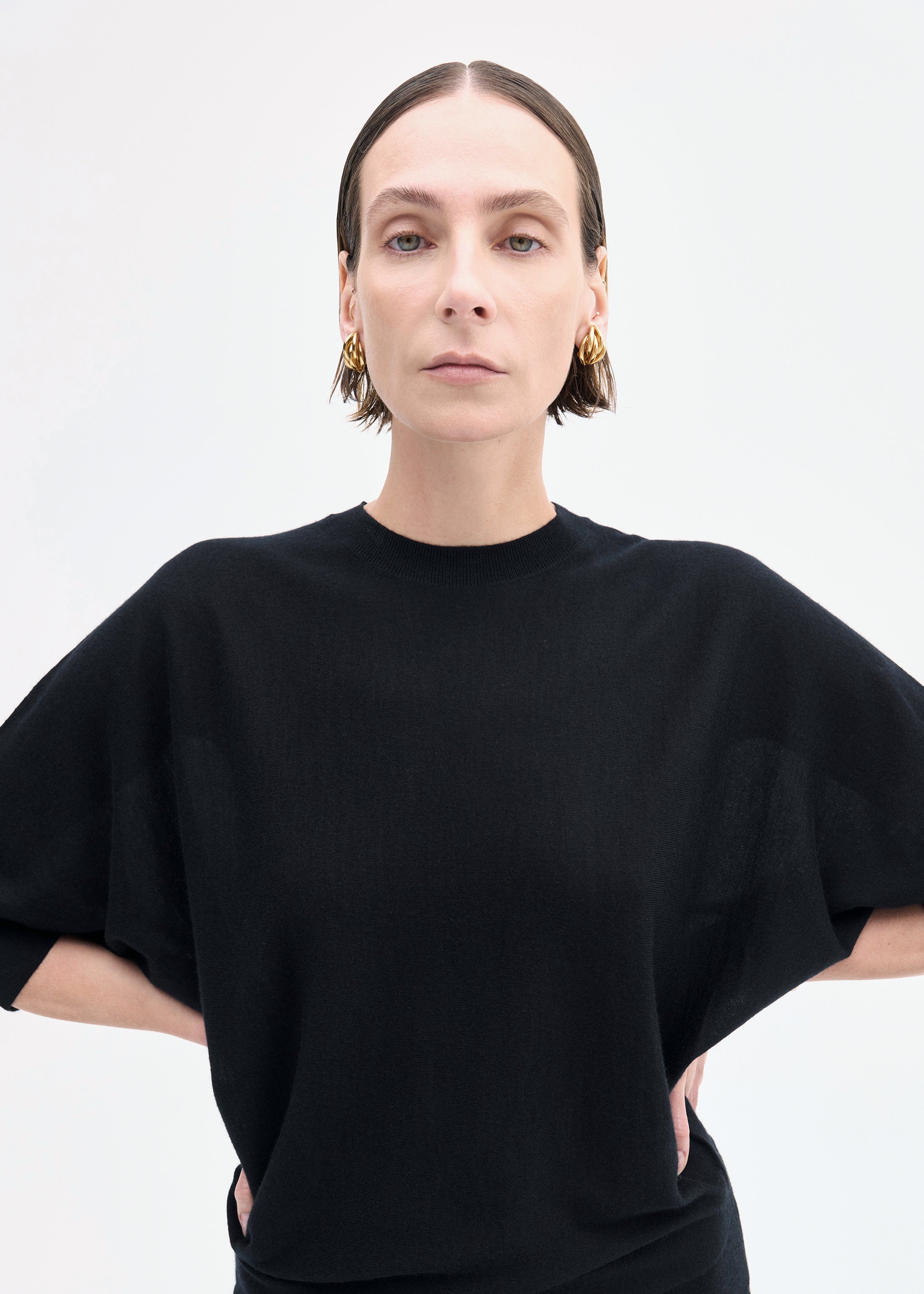 Draped Knit Top in Fine Cashmere - Black