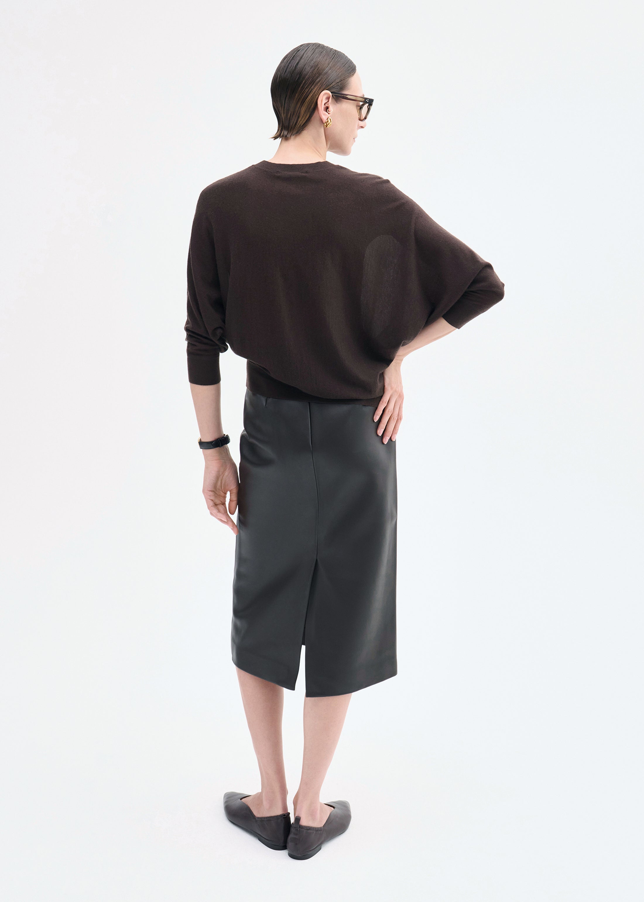 Midi Pencil Skirt in Leather - Chocolate