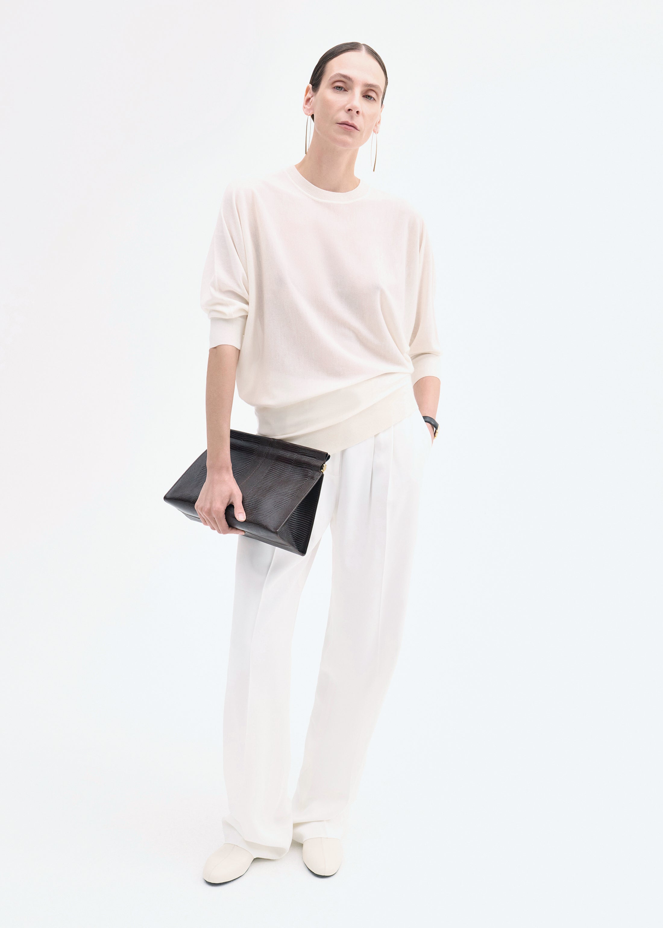 Draped Knit Top in Fine Cashmere - Ivory