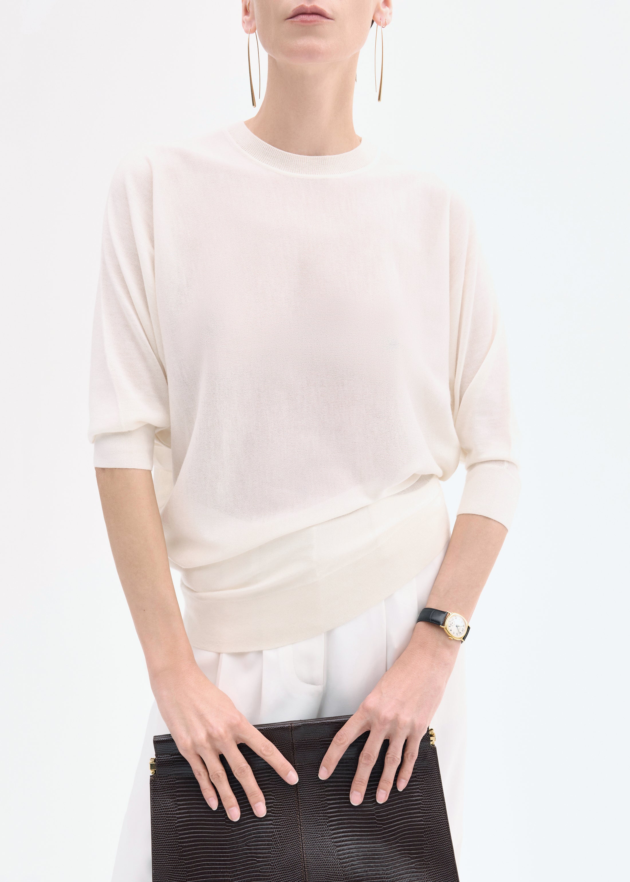 Draped Knit Top in Fine Cashmere - Ivory