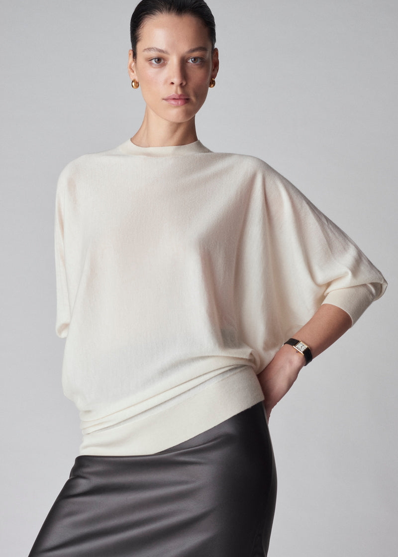 Draped Knit Top in Fine Cashmere - Ivory - CO
