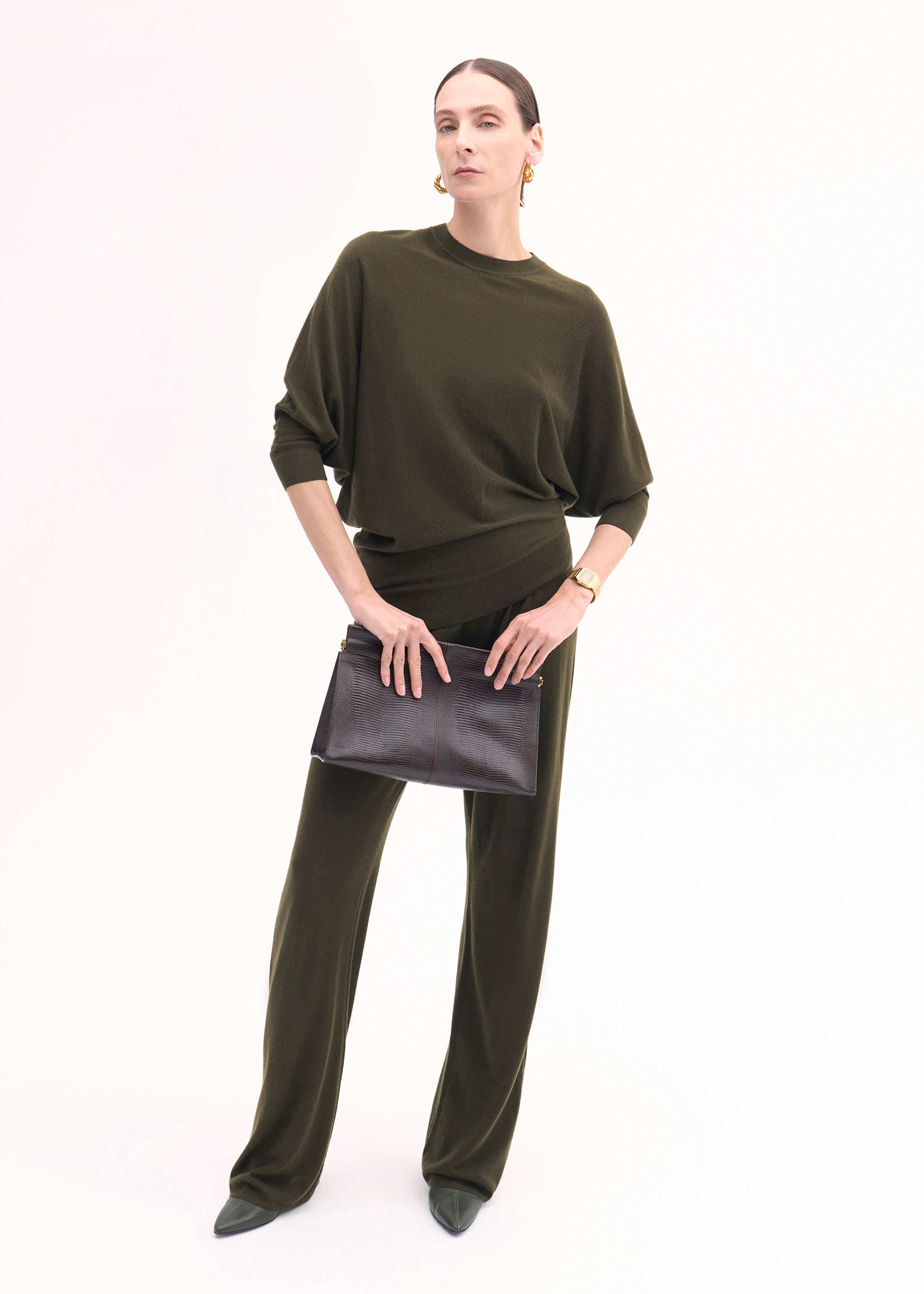 Draped Knit Top in Fine Cashmere - Olive