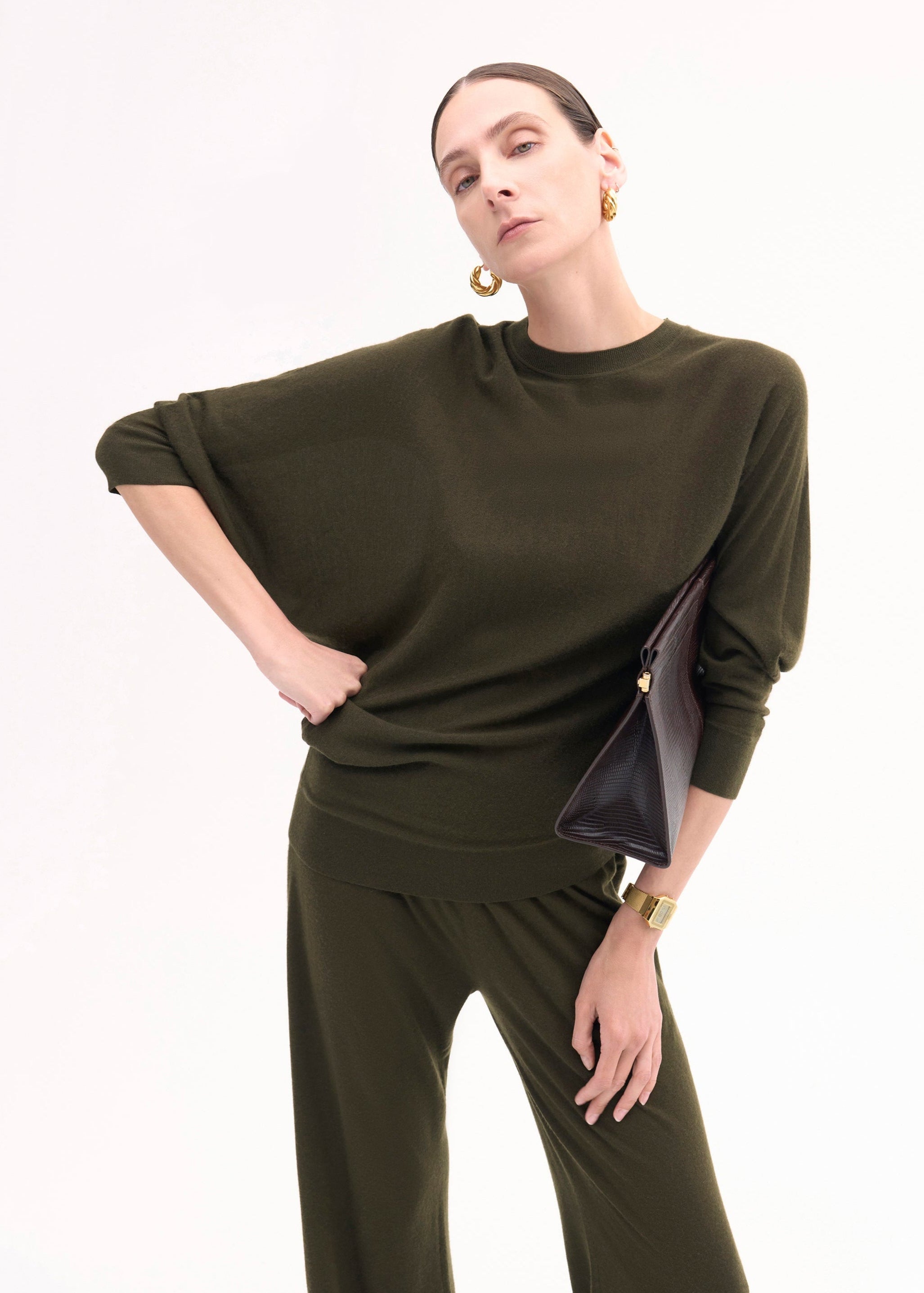 Draped Knit Top in Fine Cashmere - Olive