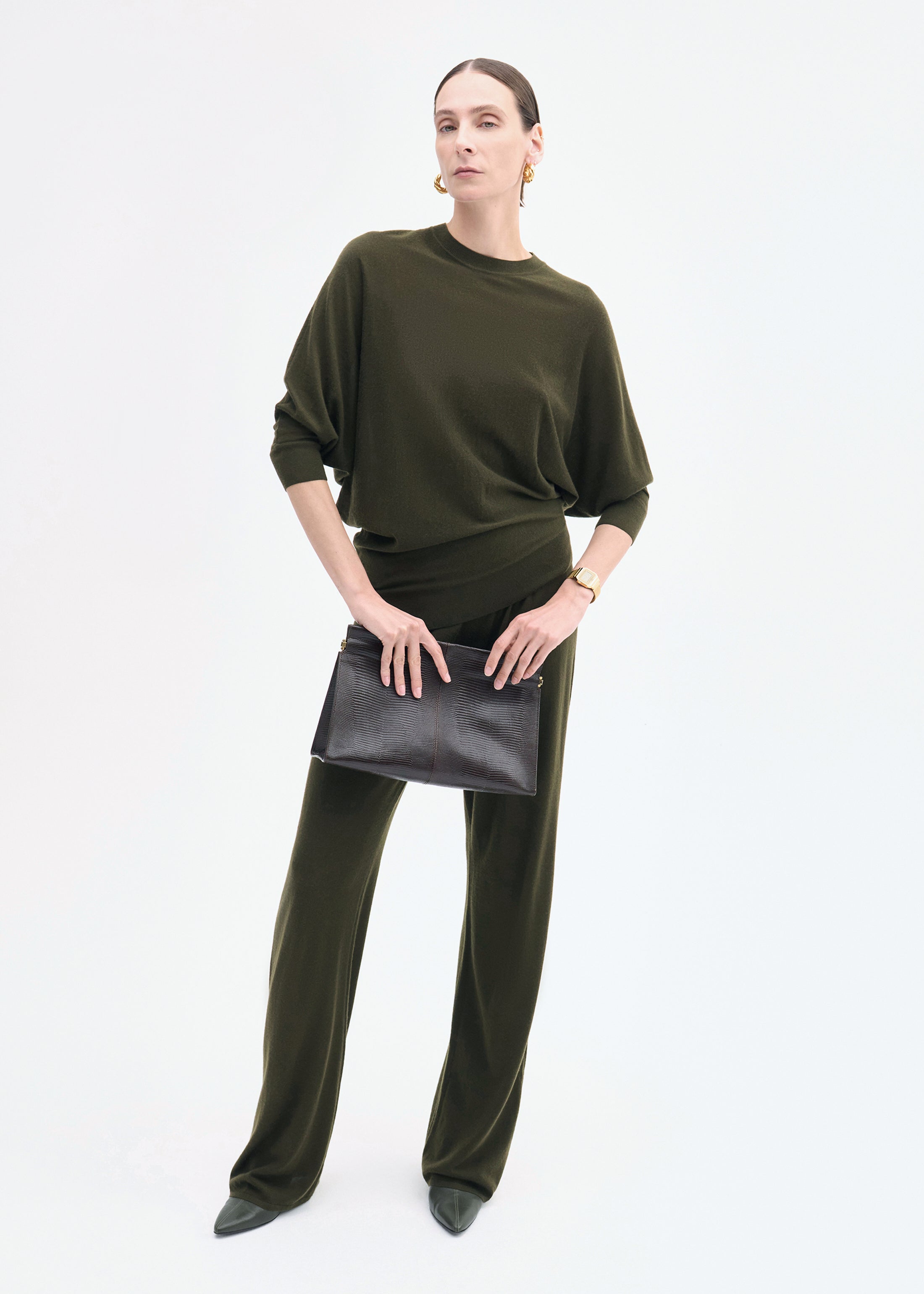 Draped Knit Top in Fine Cashmere - Olive