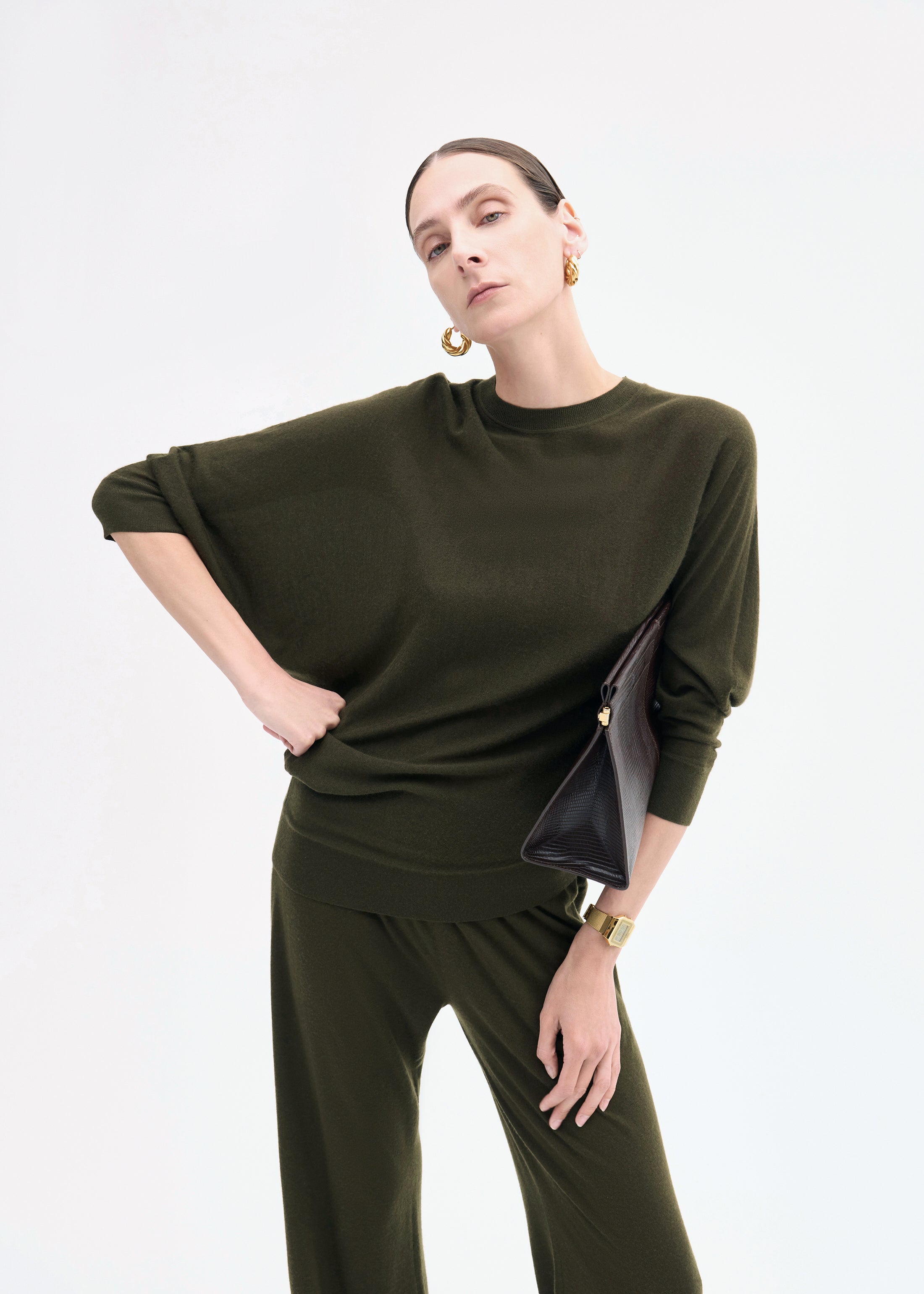 Draped Knit Top in Fine Cashmere - Olive