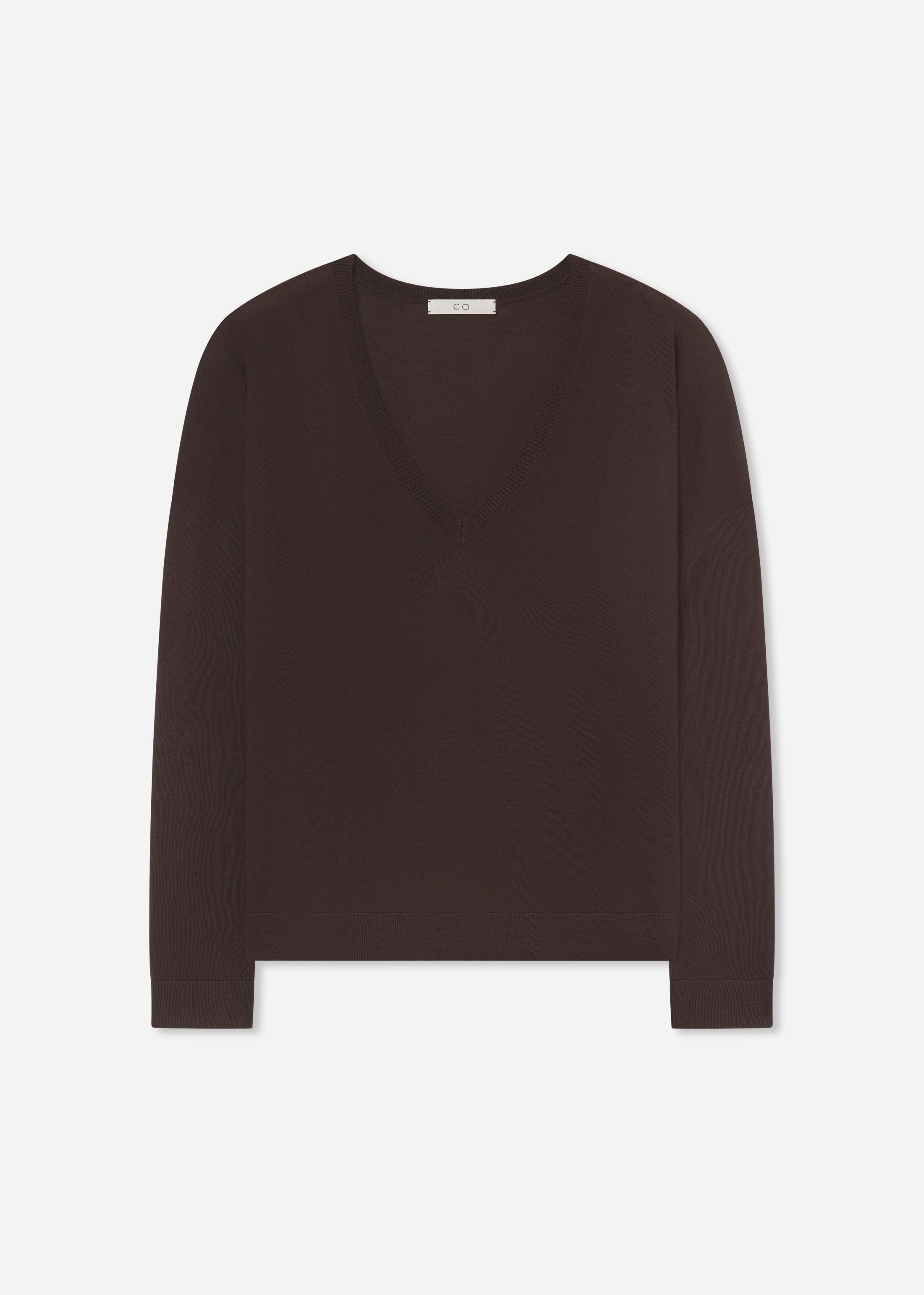 V-Neck Sweater in Fine Cashmere - Chocolate