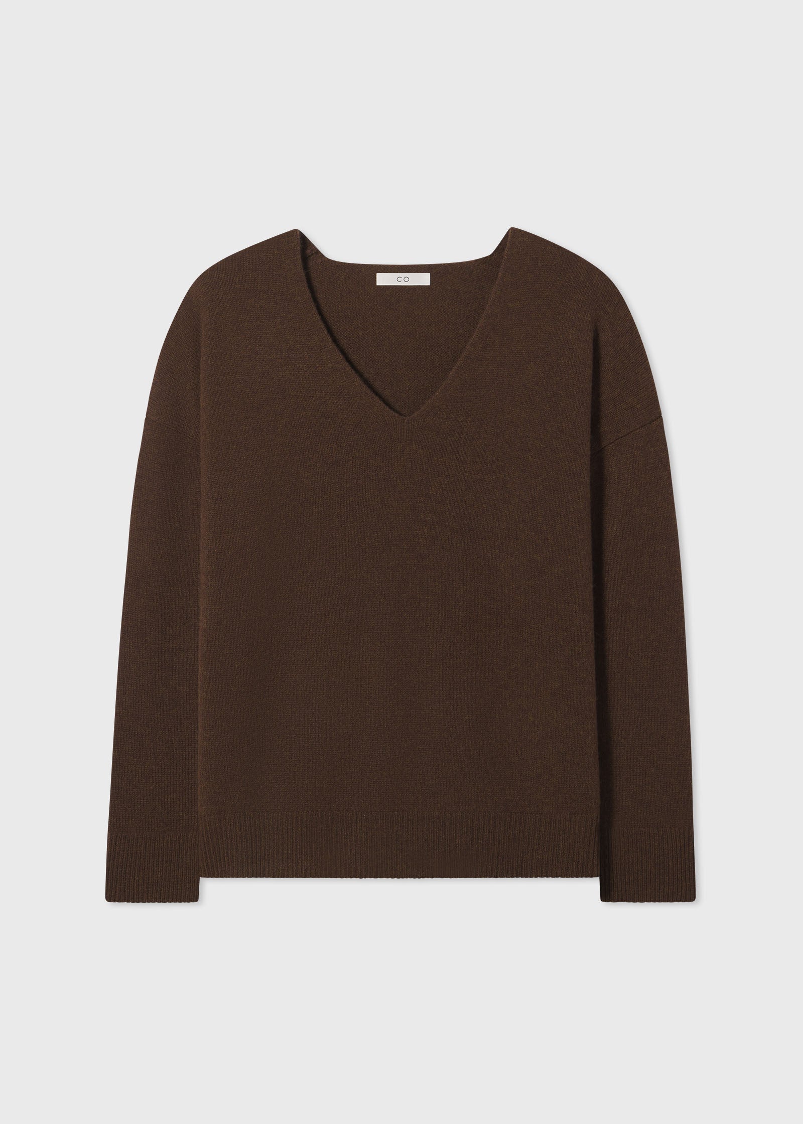 V-Neck Long Sleeve Sweater in Cashmere - Brown