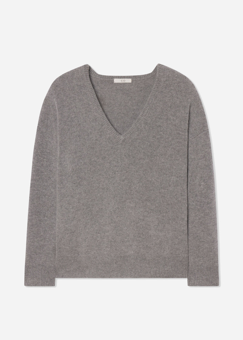 V-Neck Sweater in Cashmere - Grey - CO
