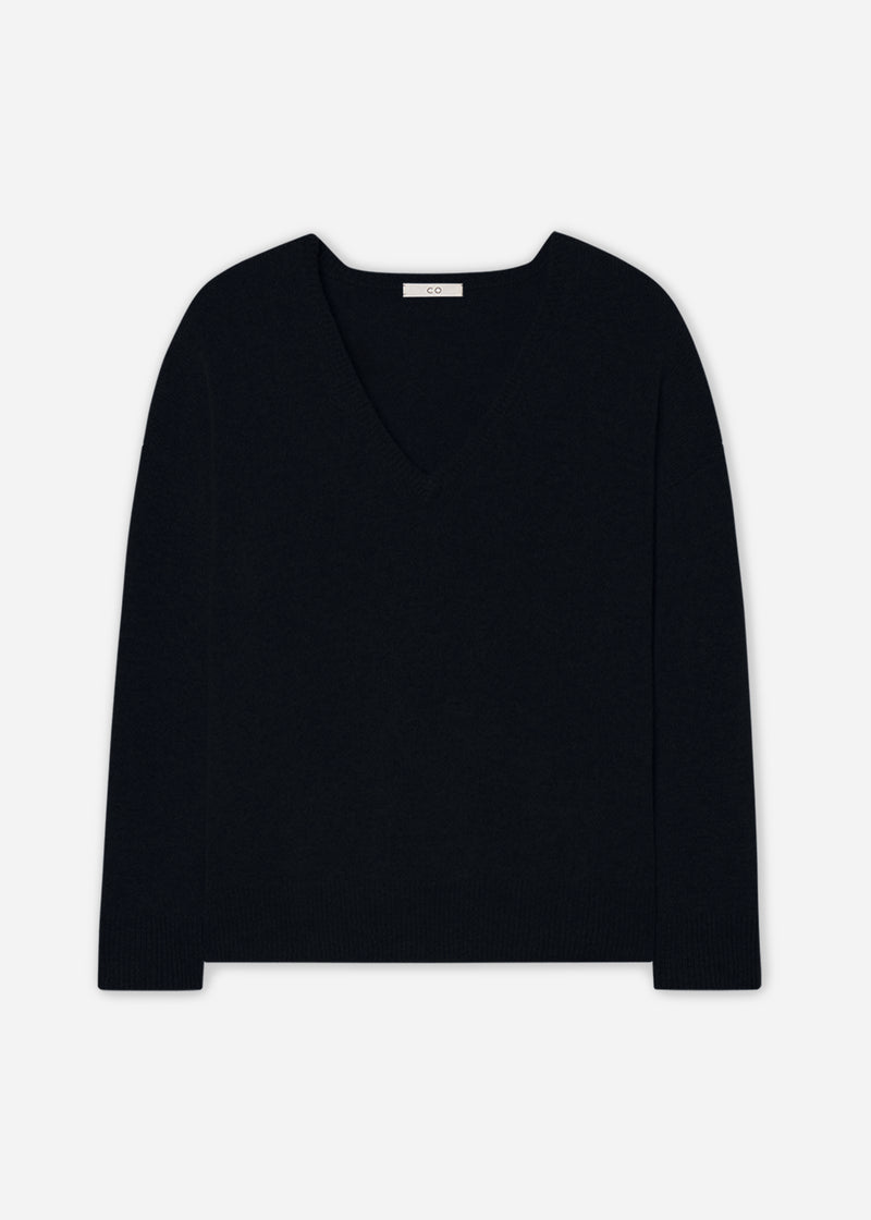 V-Neck Sweater in Cashmere - Black - CO