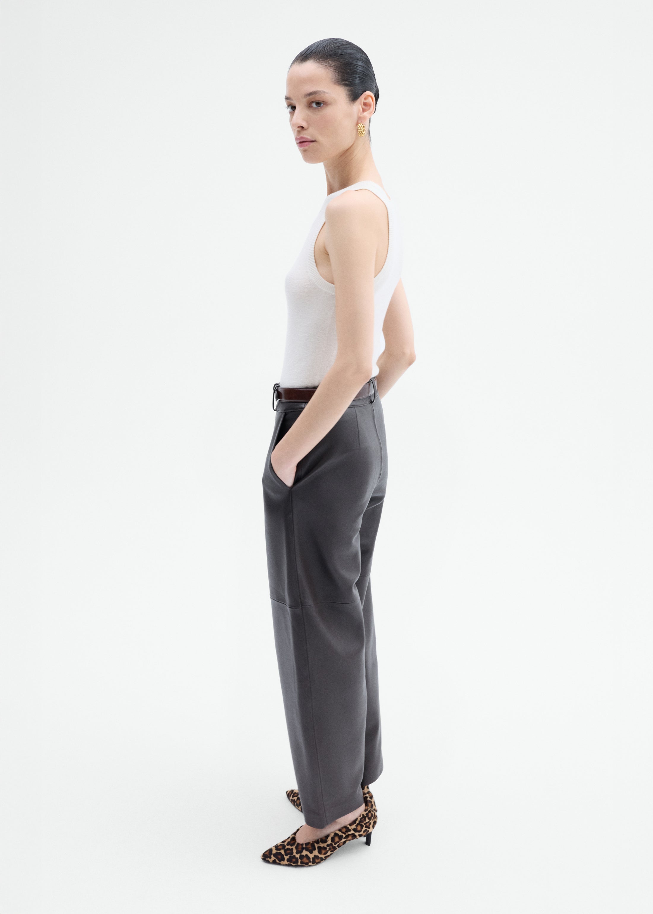 Cropped Leather Trouser - Chocolate