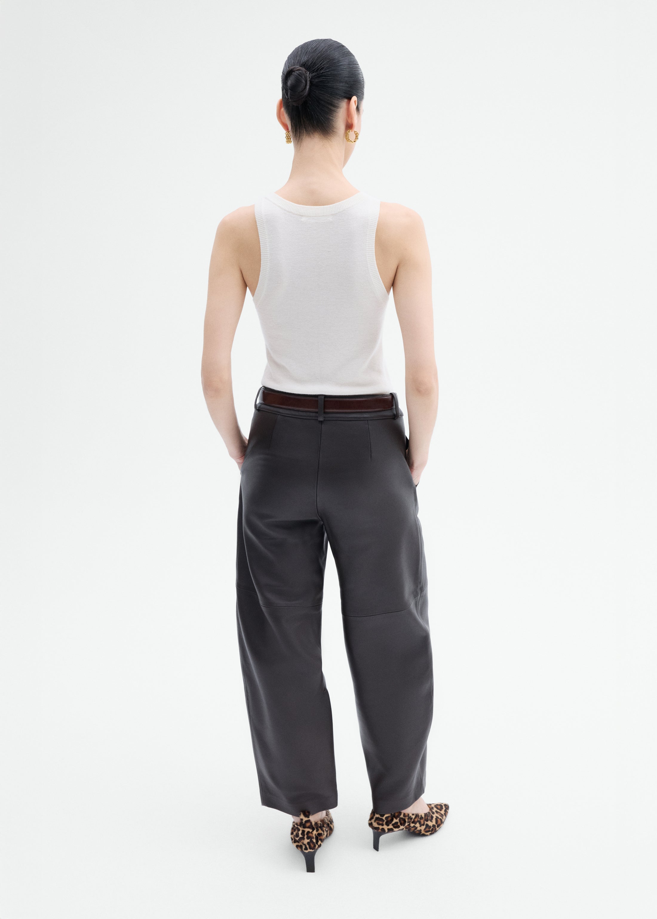 Cropped Leather Trouser - Chocolate