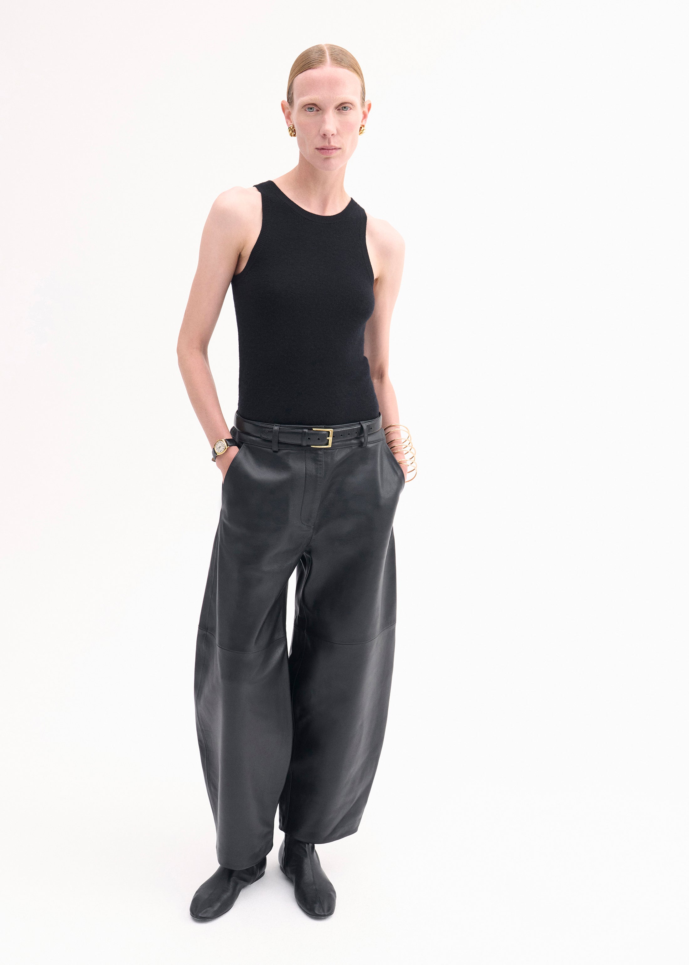 Cropped Leather Trouser - Black