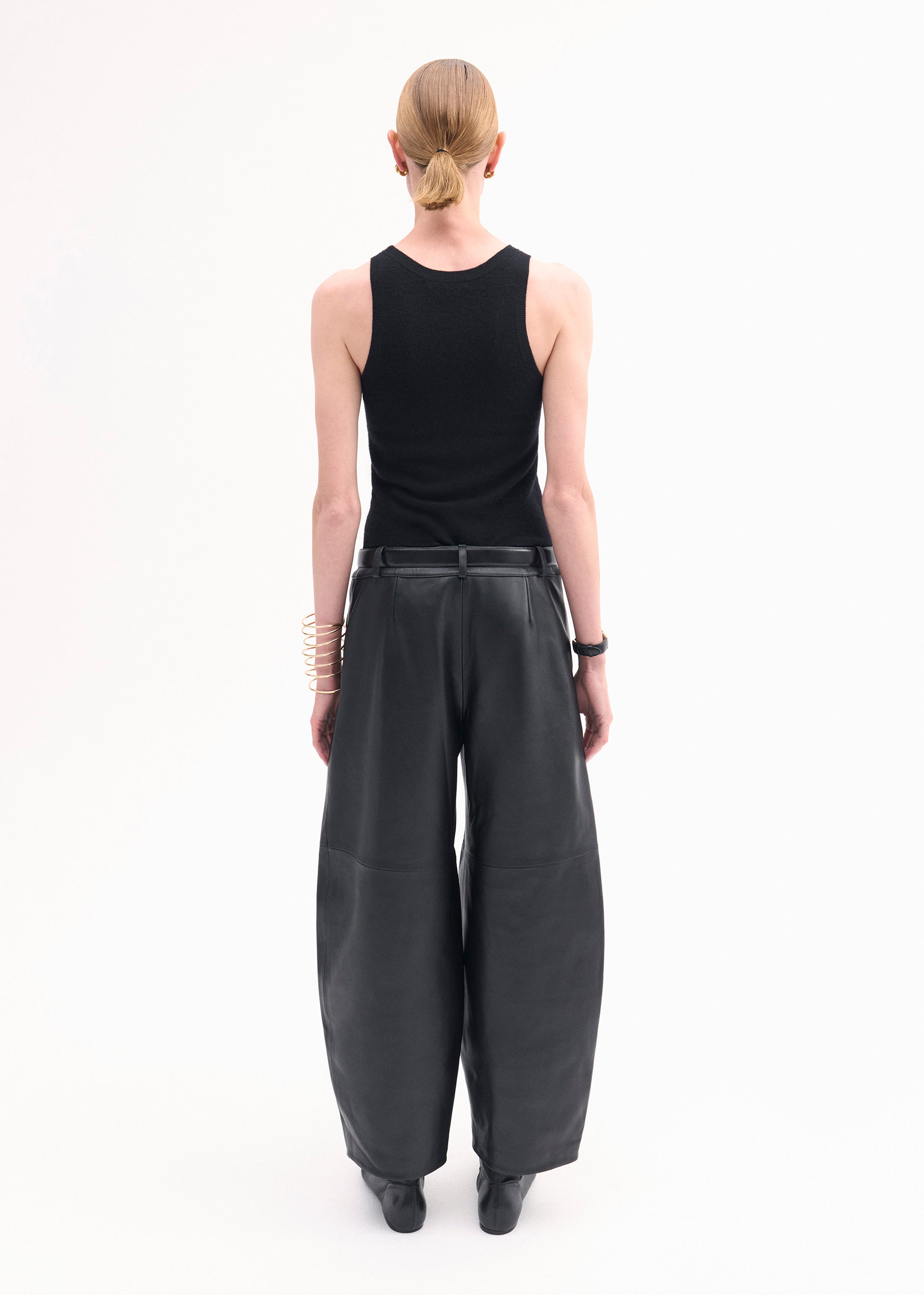 Cropped Leather Trouser - Black