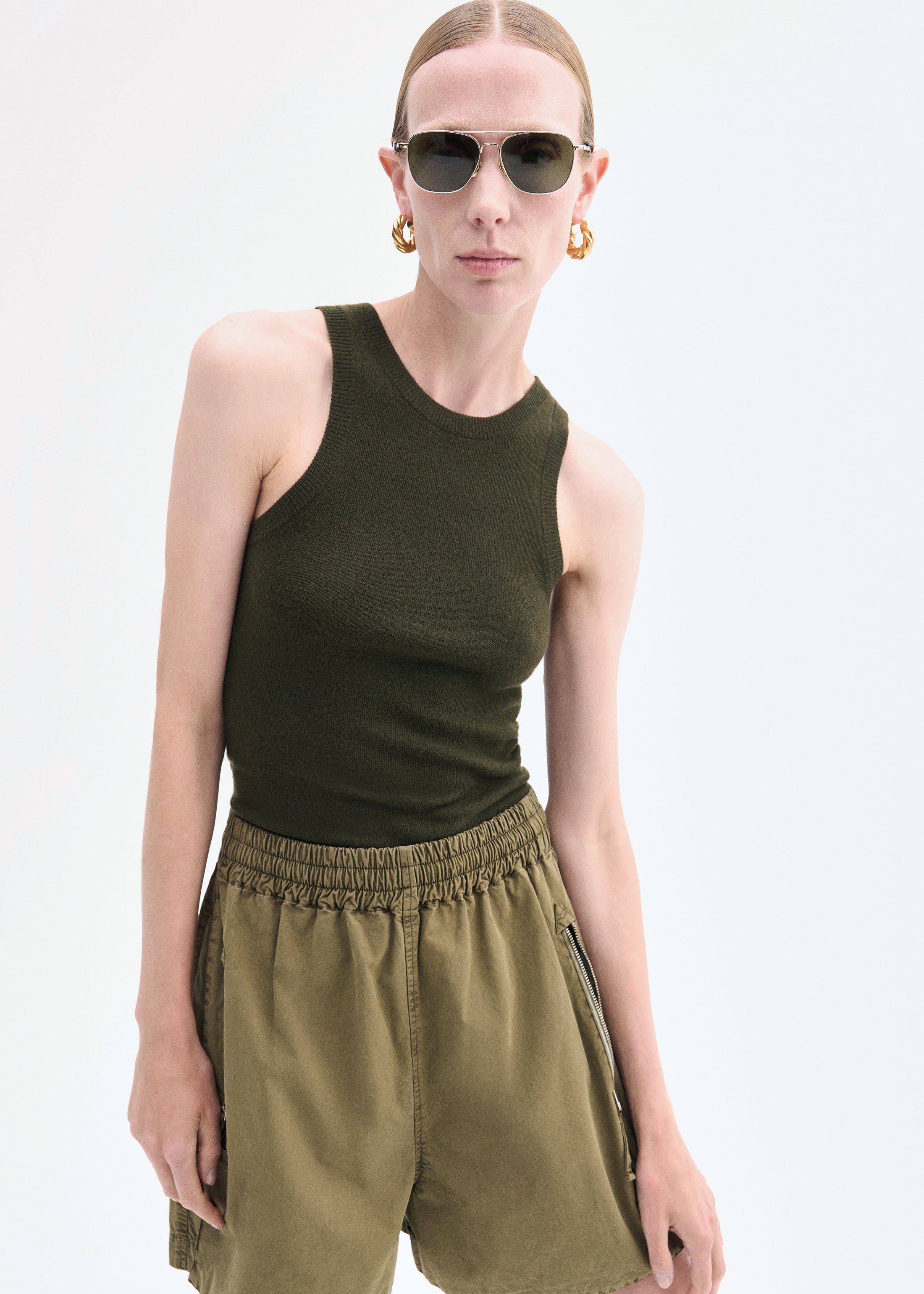 Fitted Tank in Fine Cashmere - Olive