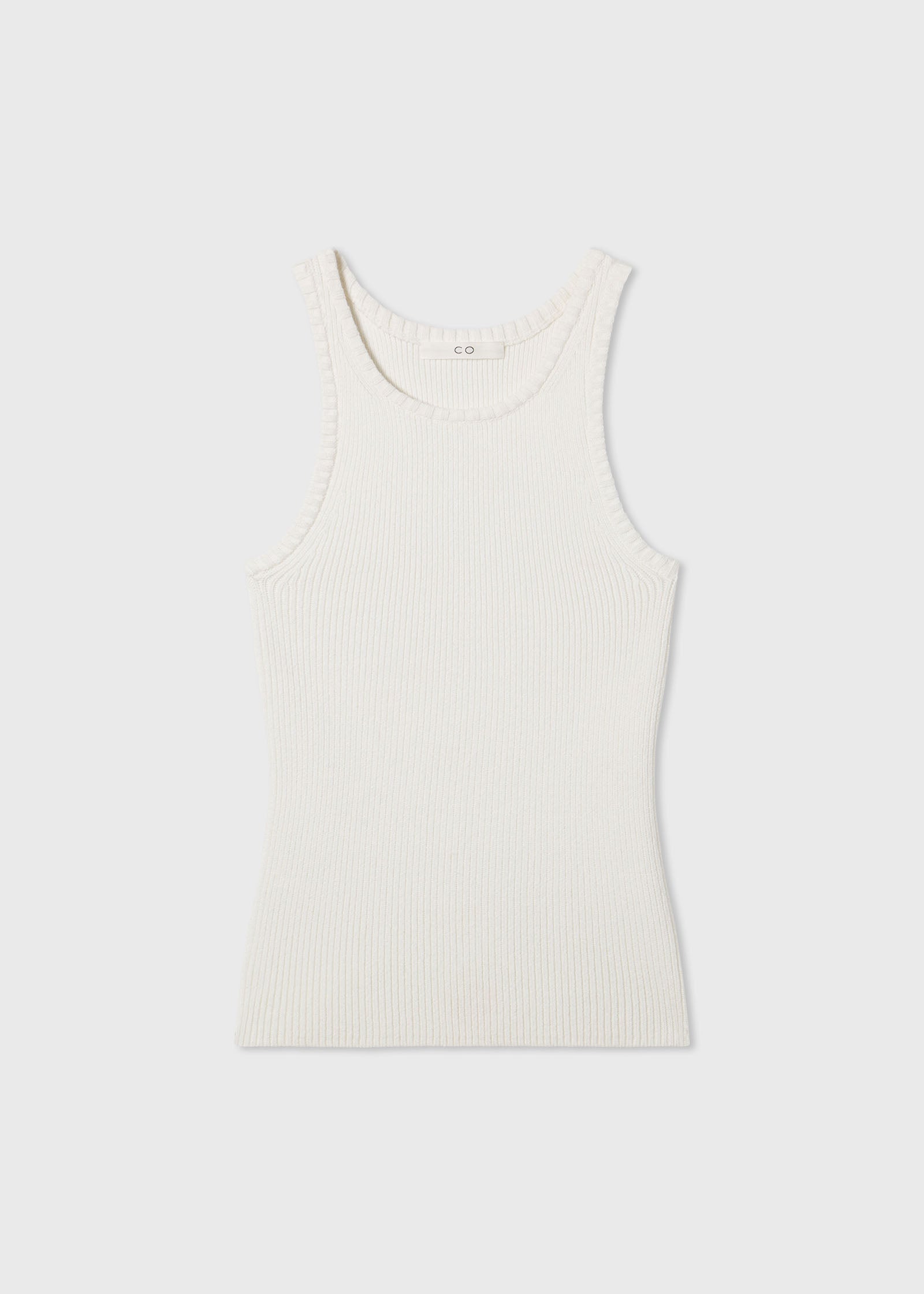 Ribbed Compact Knit Tank in Cotton  - White - CO Collections