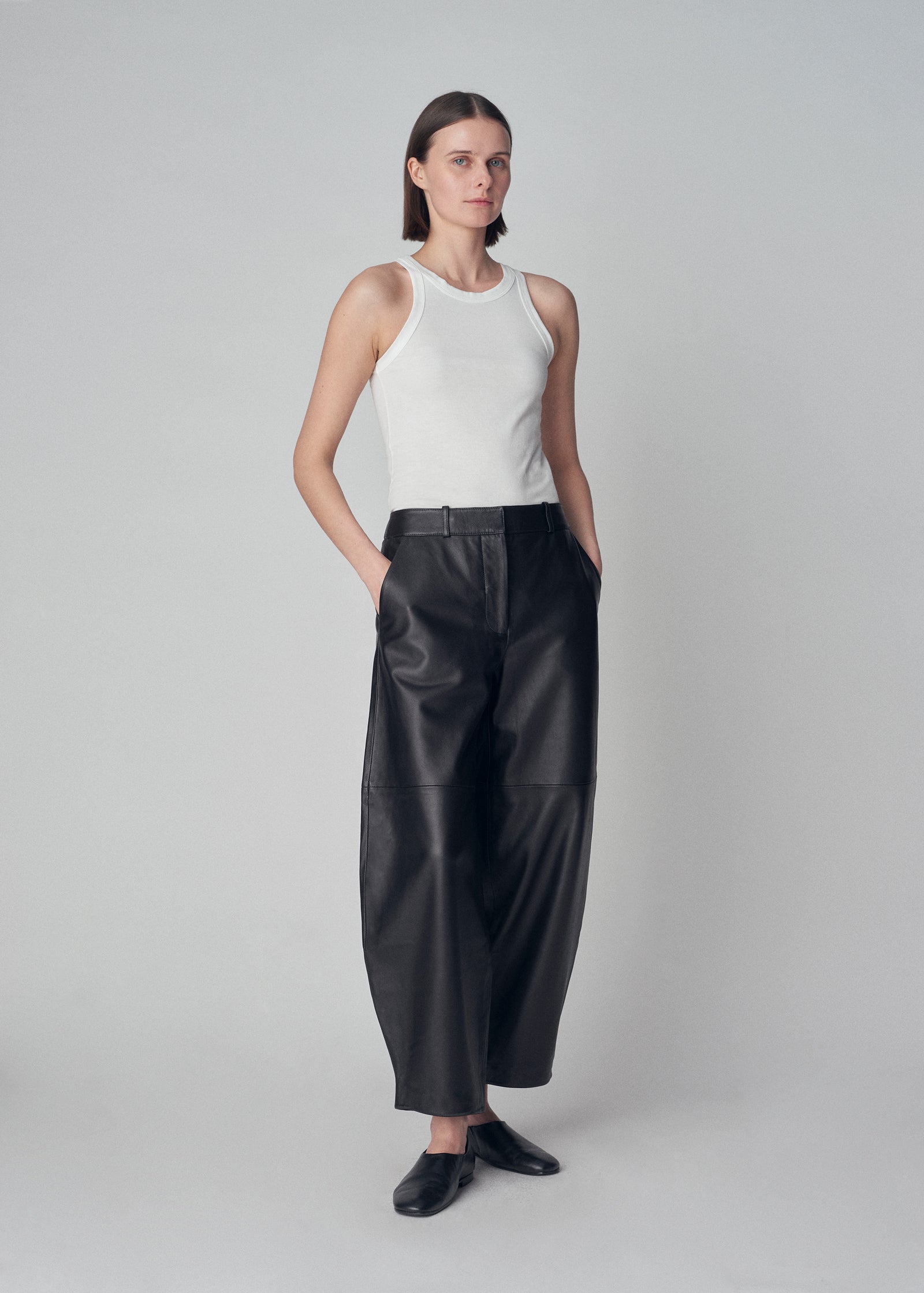 Cropped Leather Trouser - Black - CO Collections