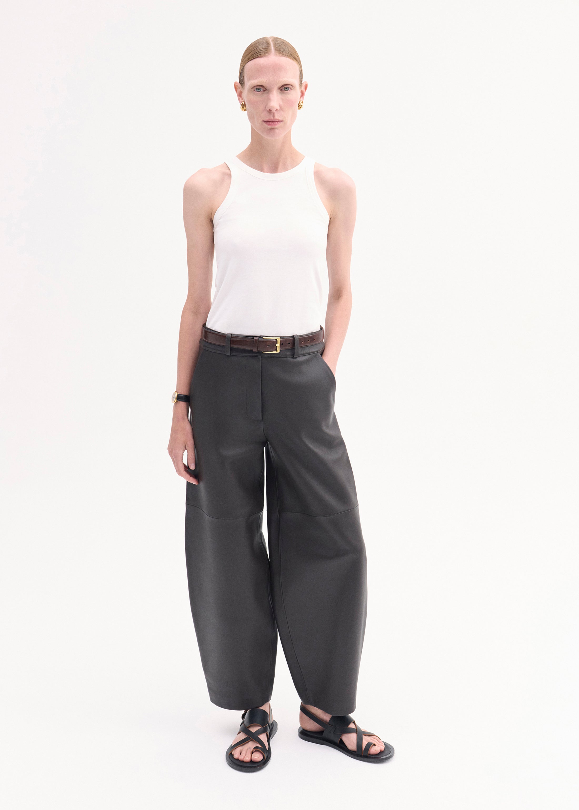 Cropped Leather Trouser - Black