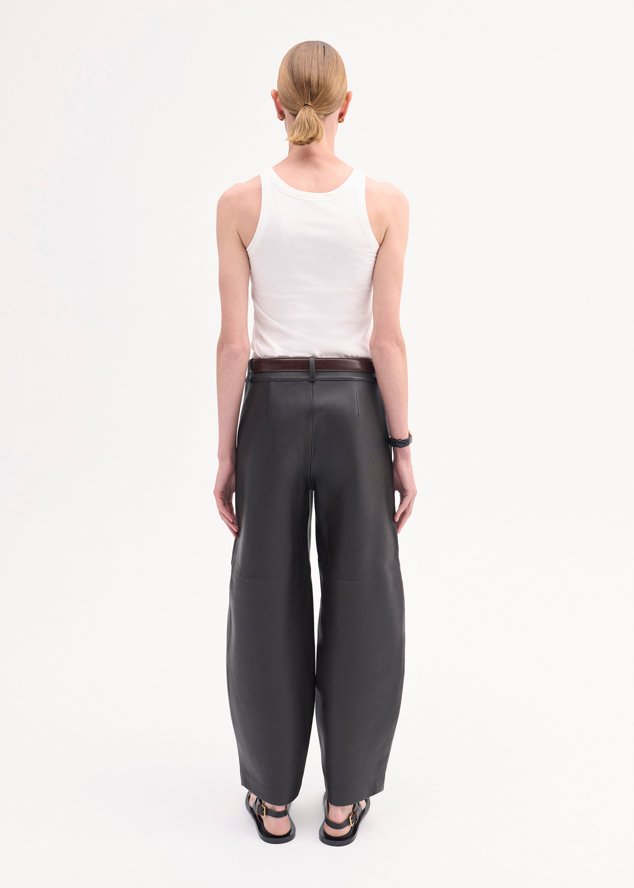 Cropped Leather Trouser - Black