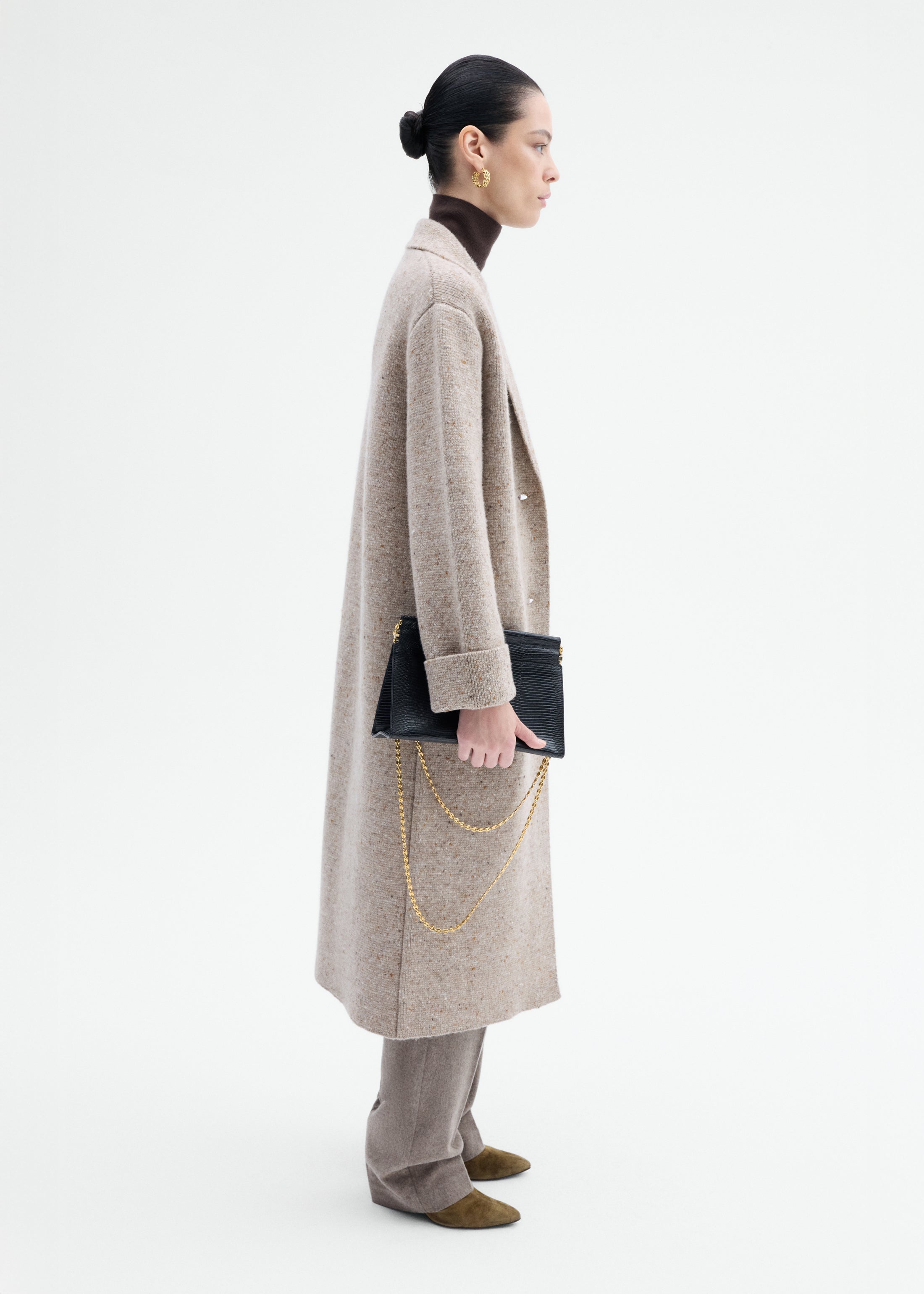 Sweater Coat in Wool Cashmere Tweed - Antelope