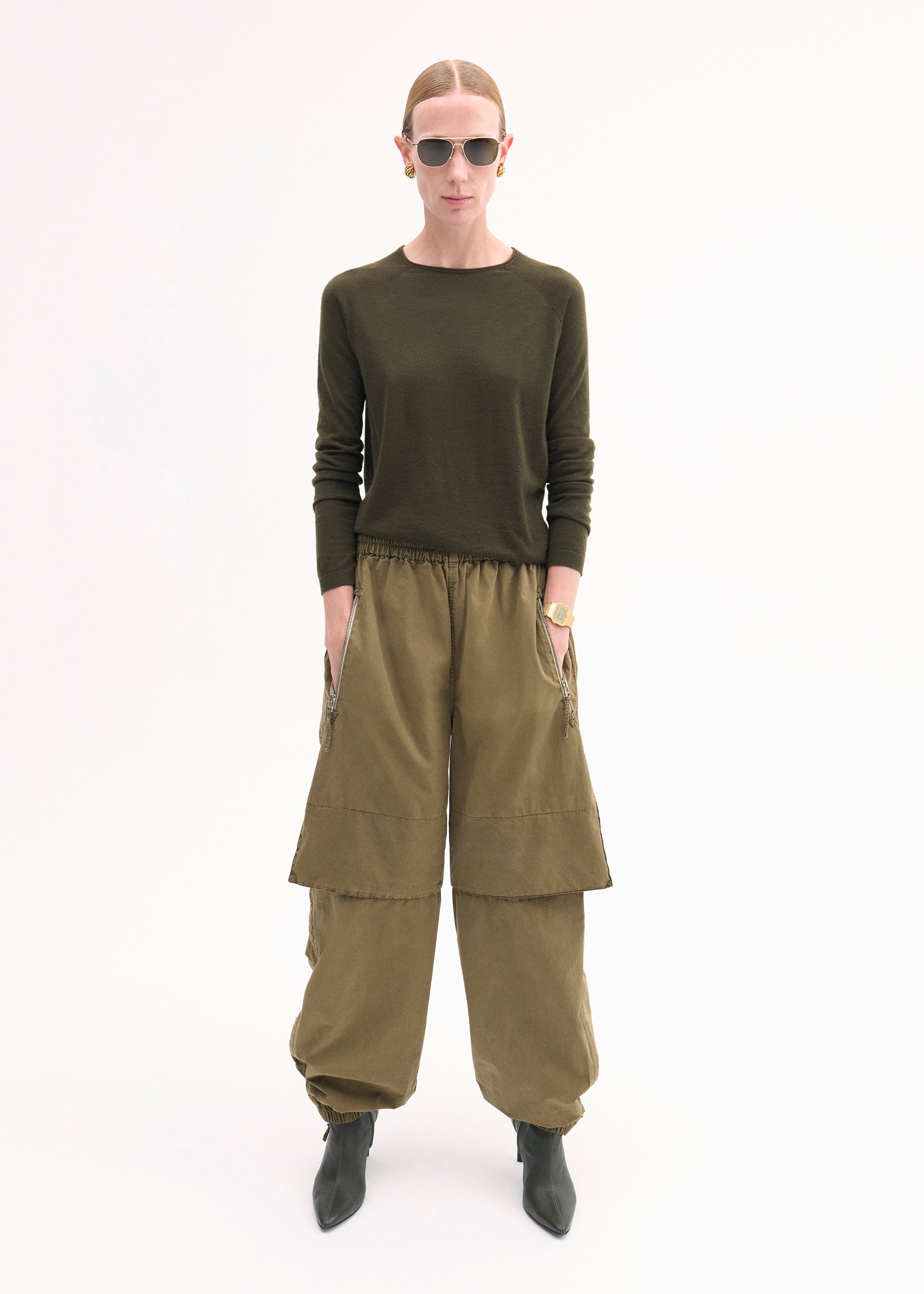 Raglan Sweater in Fine Cashmere - Olive