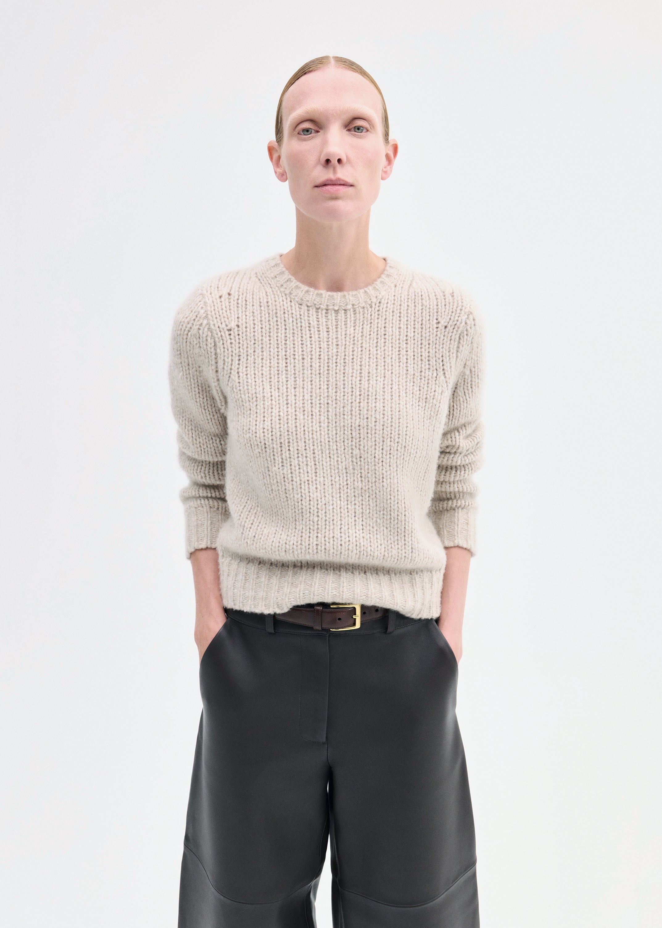 Fitted Crew Sweater in Cashmere Silk - Arctic