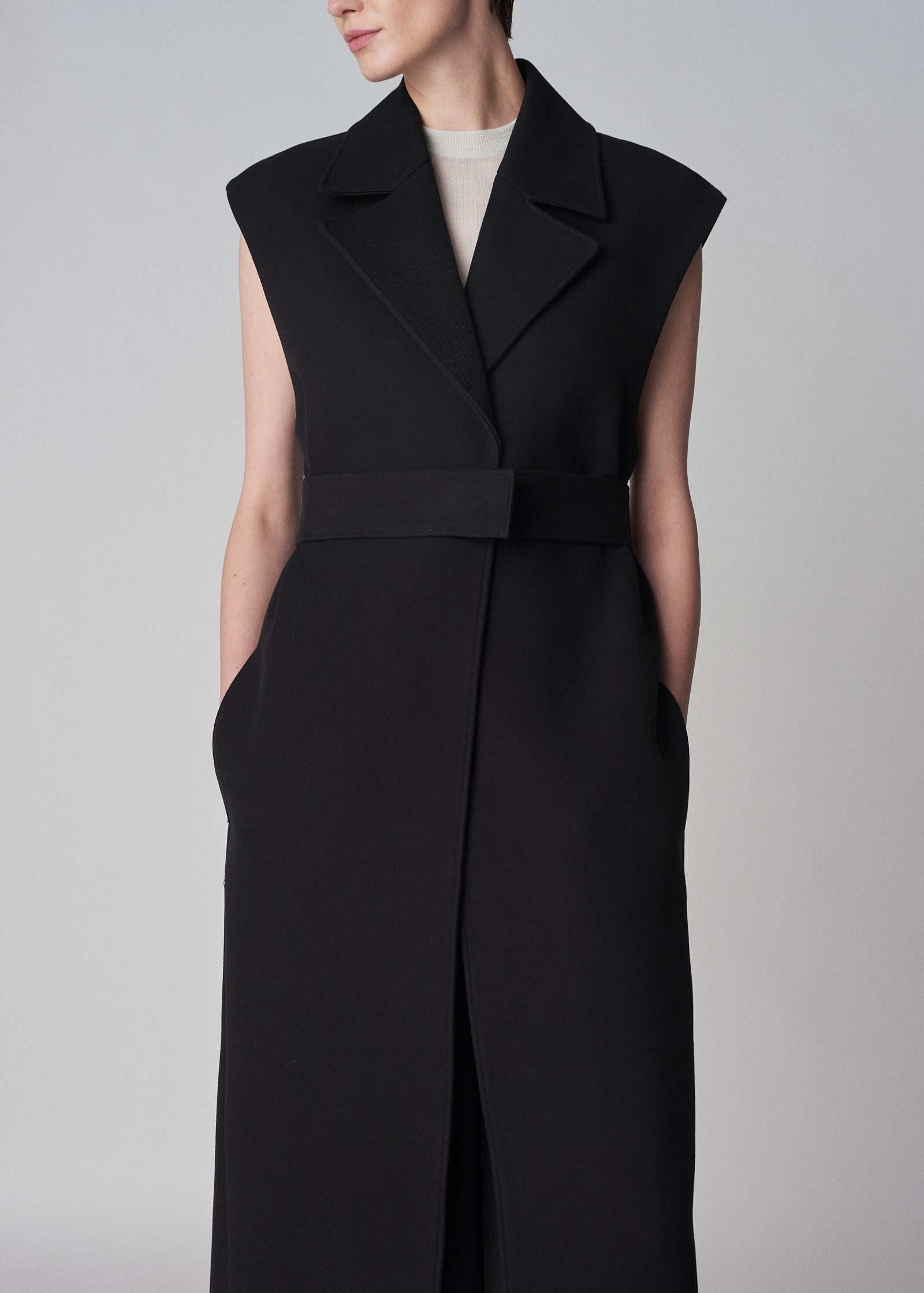 Gilet Coat in Double Cotton - Black - CO Collections