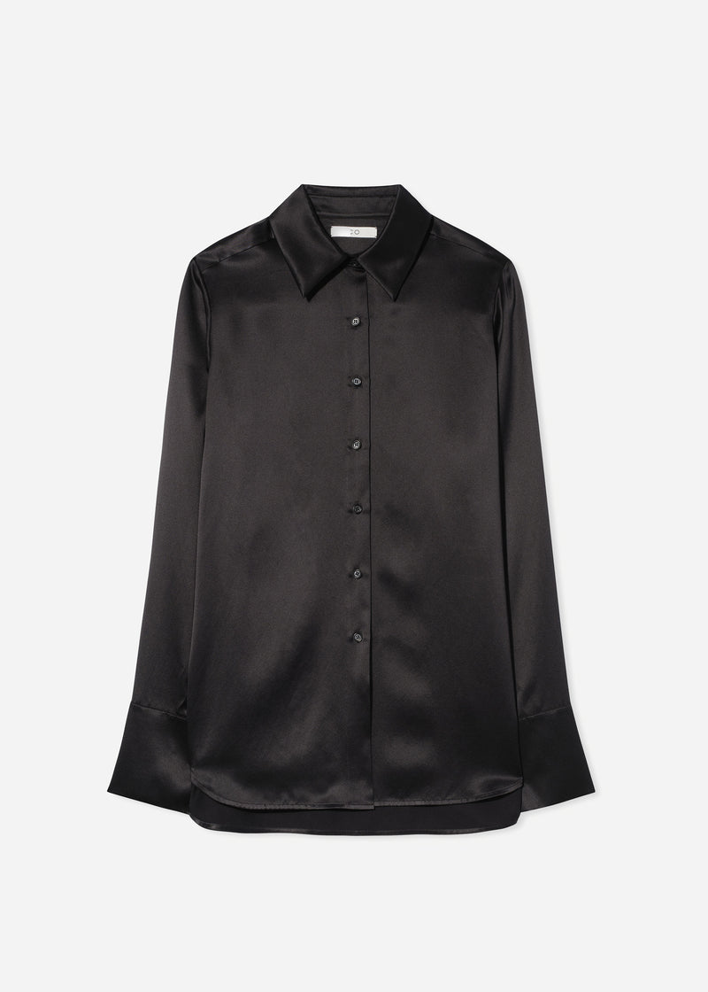 Button Down Shirt in Silk - Black - CO