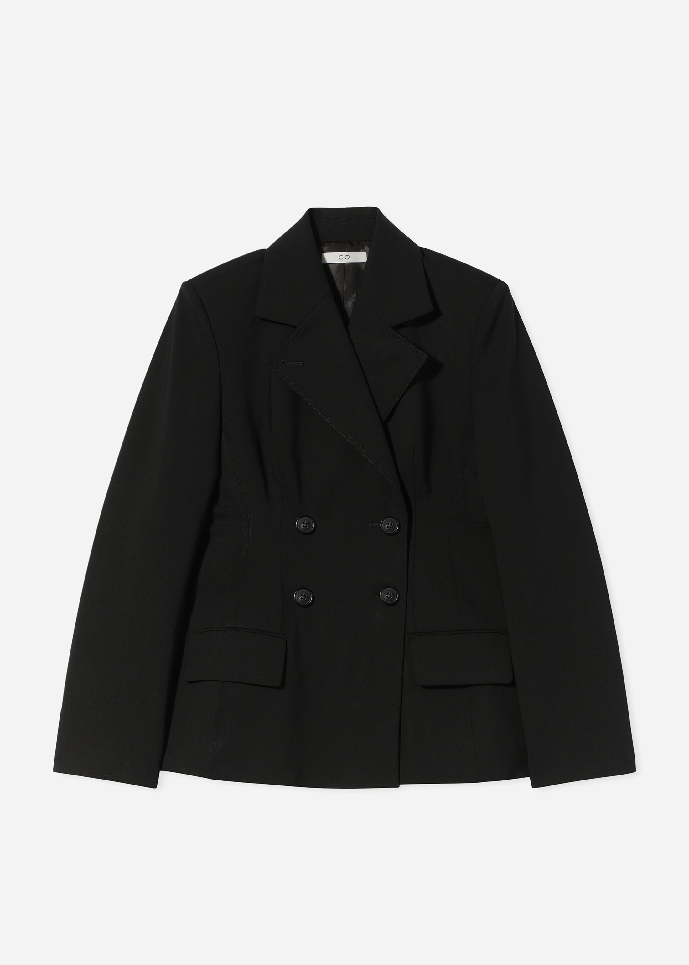 Double Breasted Fitted Blazer in Virgin Wool - Black