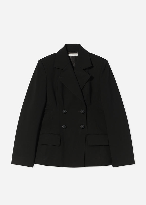 Double Breasted Fitted Blazer in Virgin Wool - Black - CO