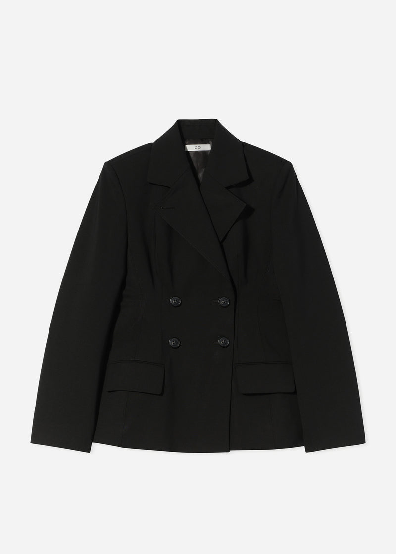 Double Breasted Fitted Blazer in Virgin Wool - Black - CO