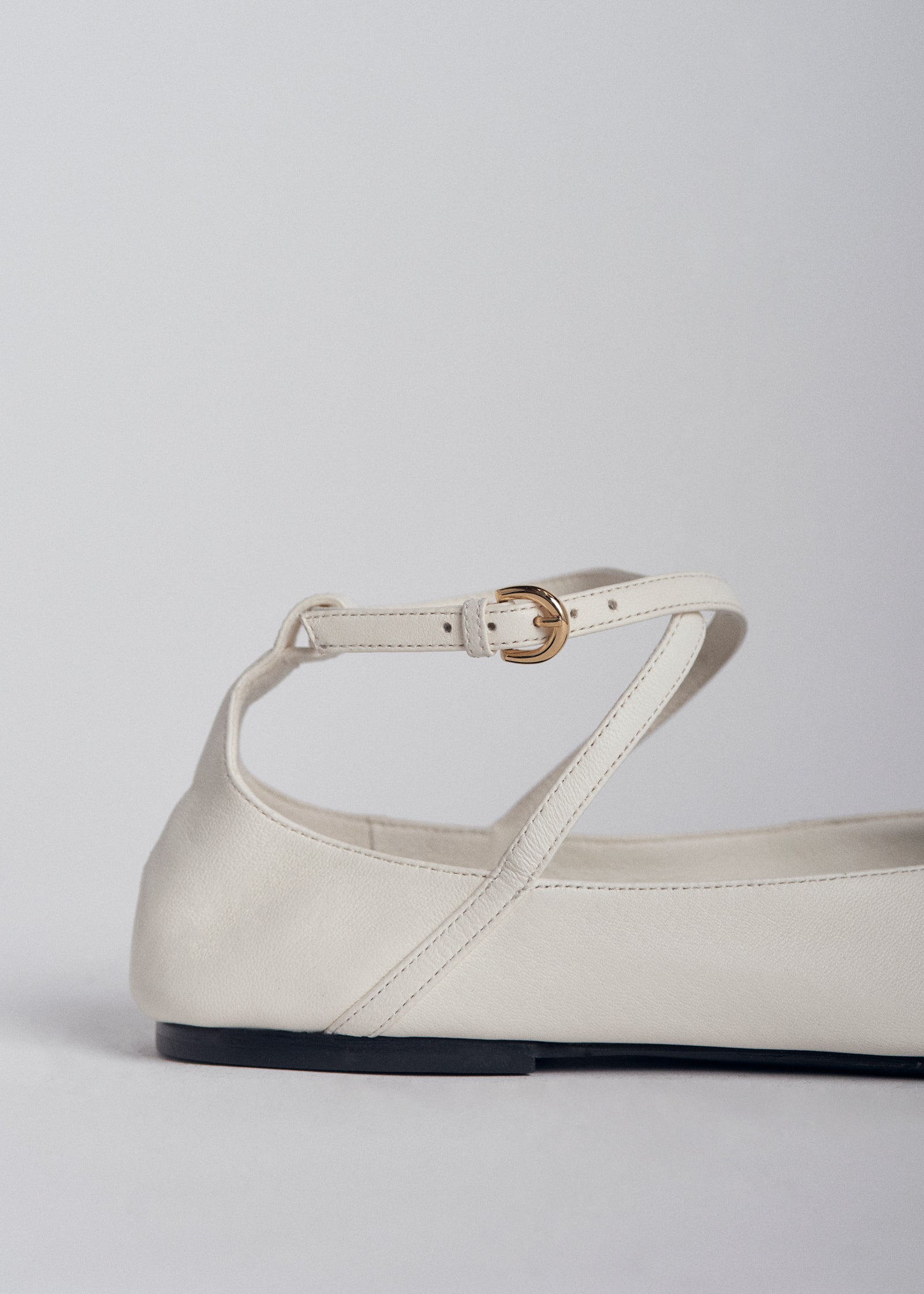 Ankle Strap Ballerina in Chiffon Leather - Ivory - CO Collections