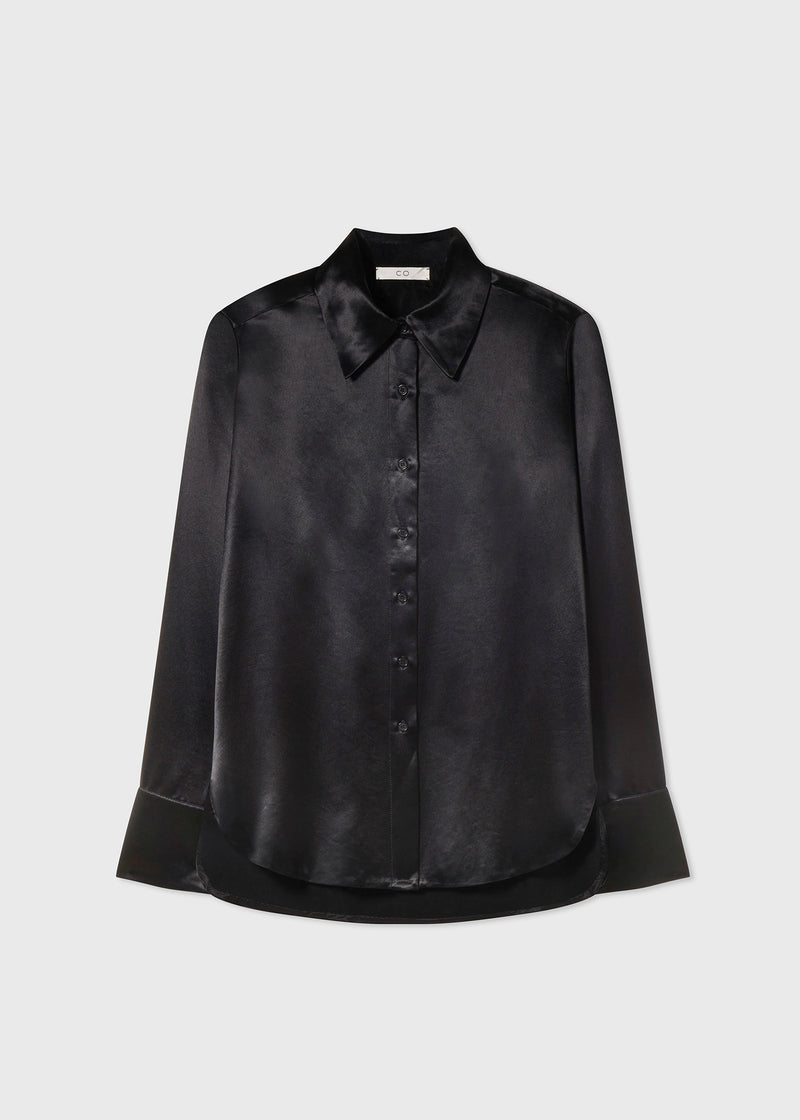 Button Down Blouse in Satin - Black - CO