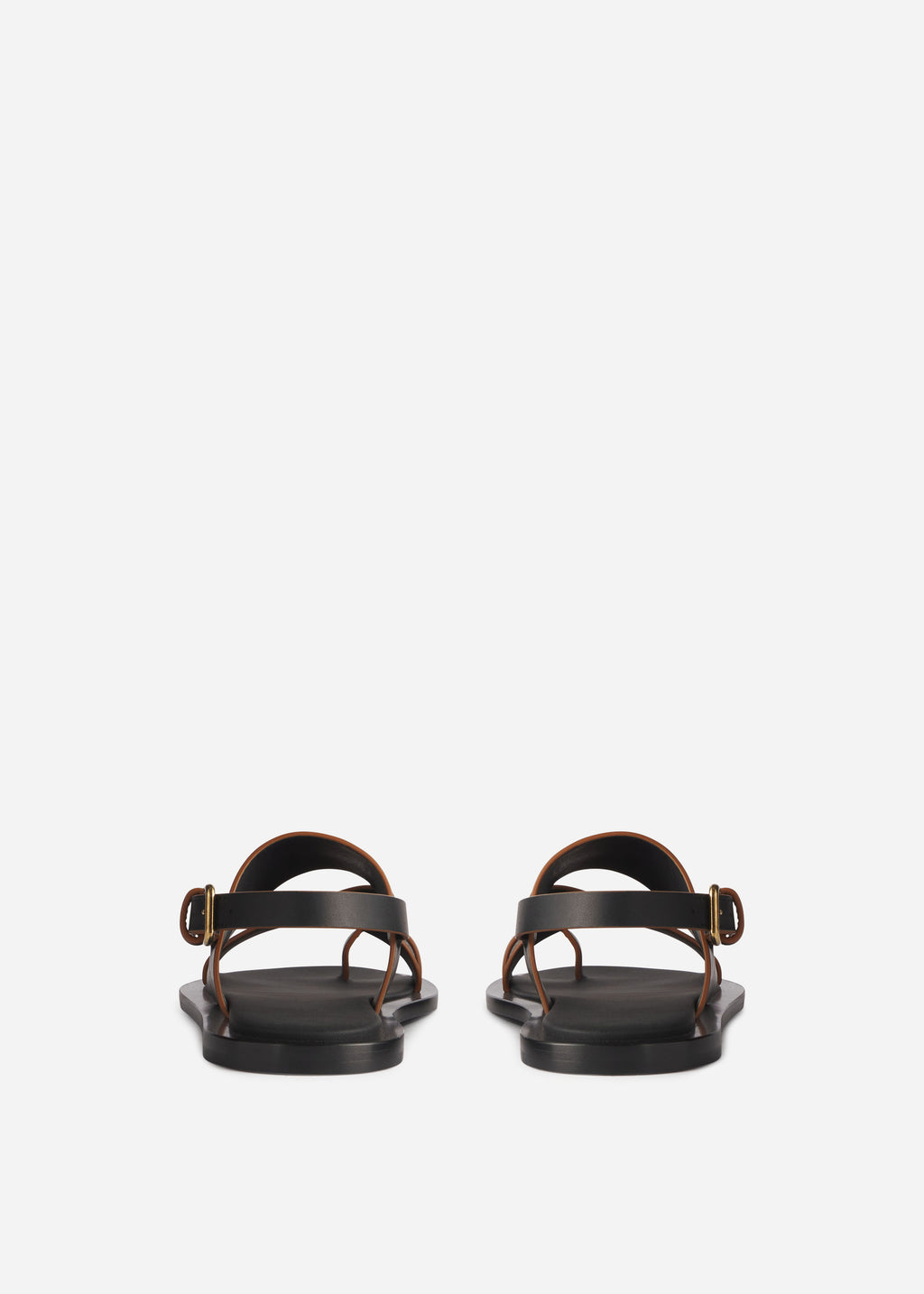 Leather Toe Strap Sandals - Black - CO