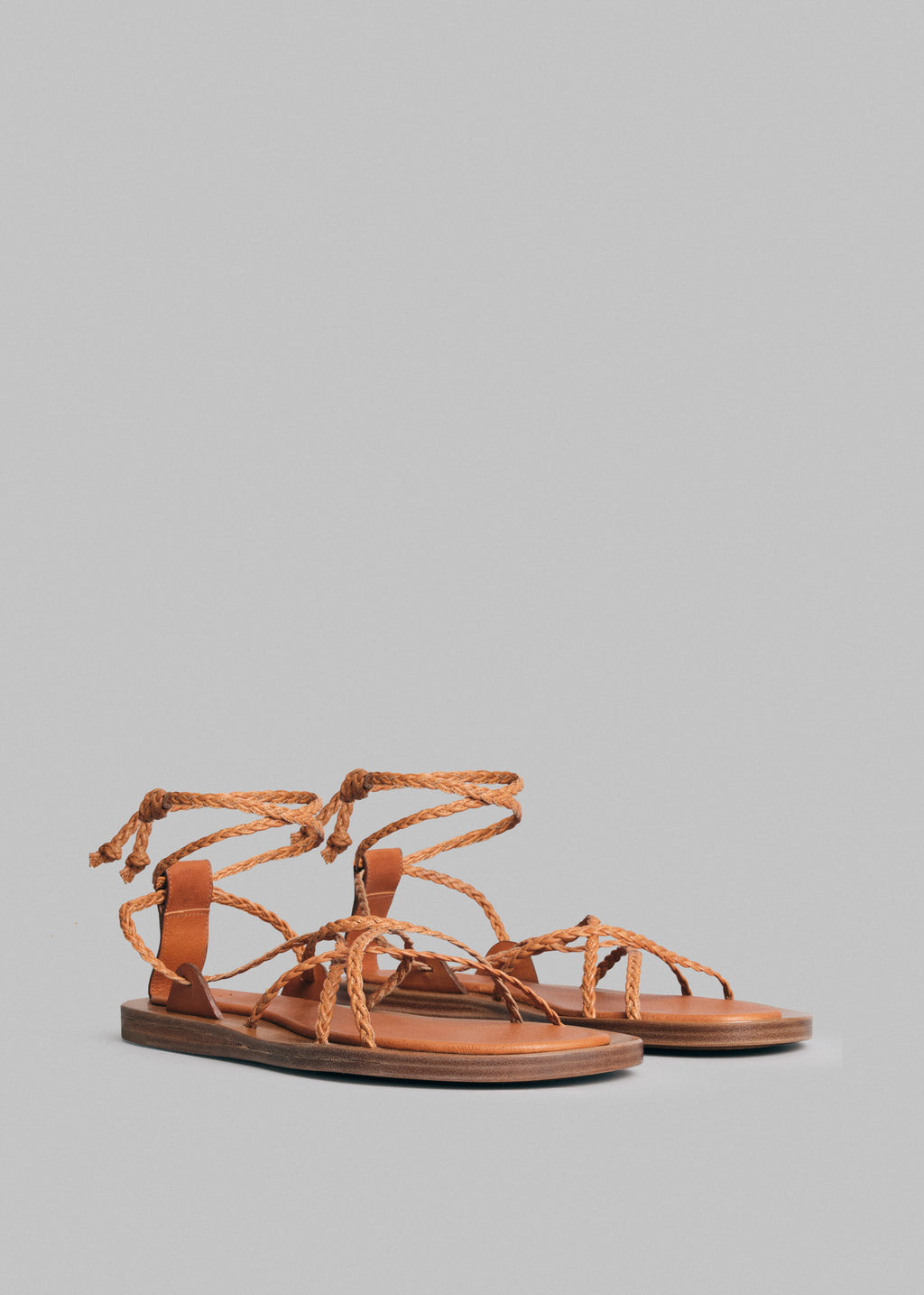 Braided Rope Sandal in Leather - Chestnut - CO