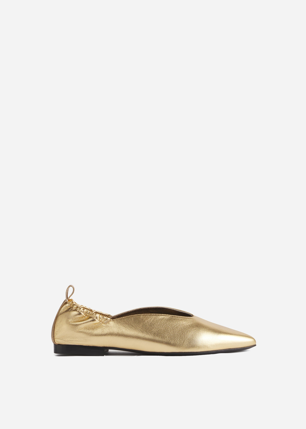 Leather Ruched Back Pointed Flat - Gold - CO