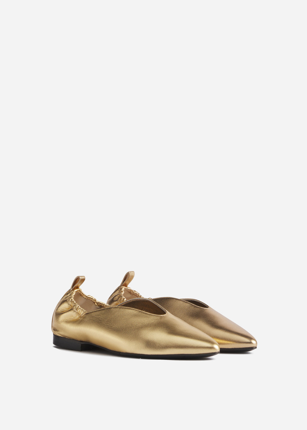 Leather Ruched Back Pointed Flat - Gold - CO