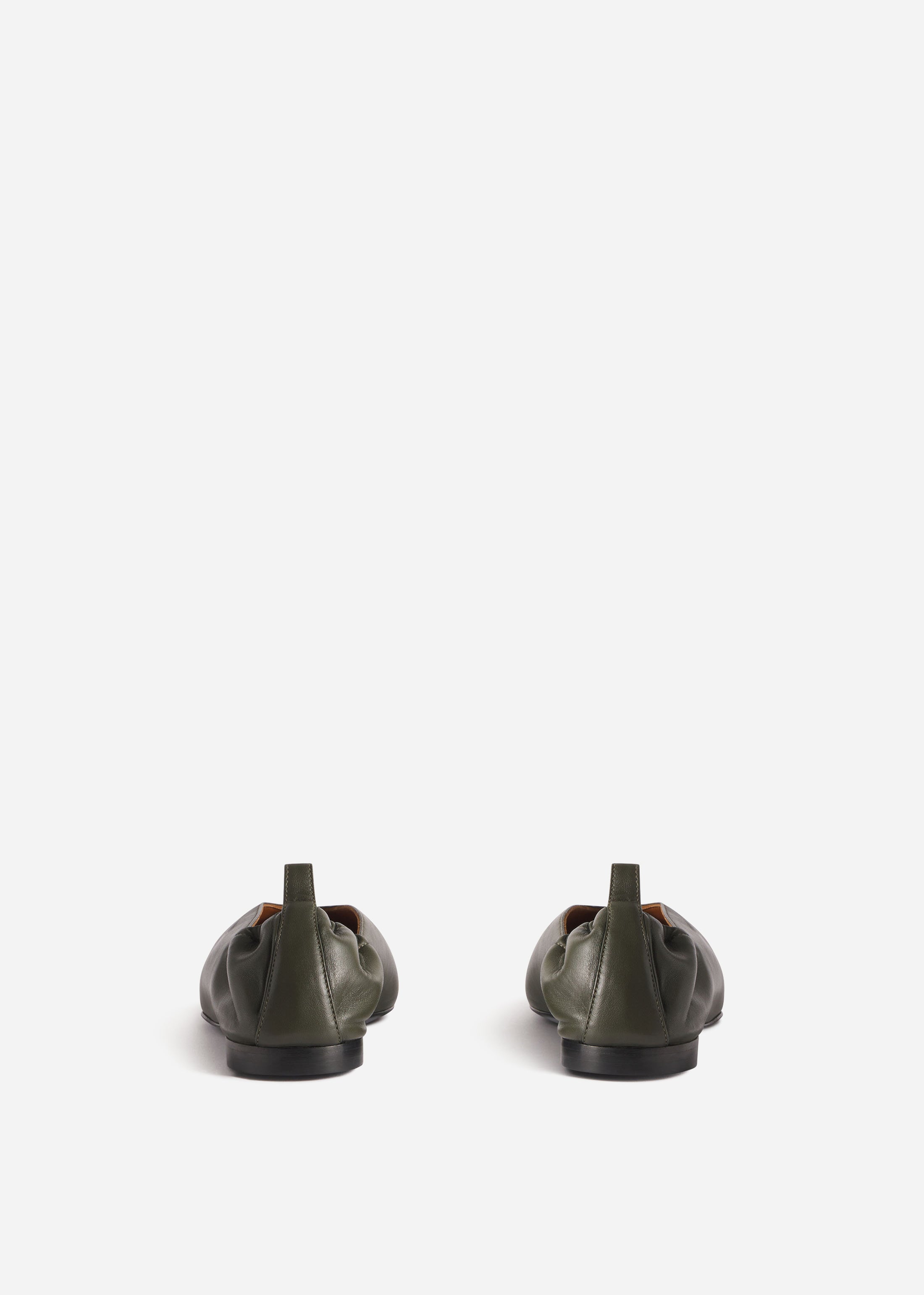 Leather Ruched Back Pointed Flat in Olive