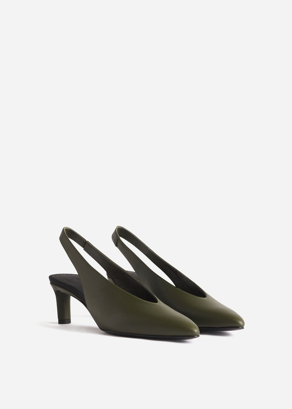 Pointed Slingback Leather Heel in Olive - CO